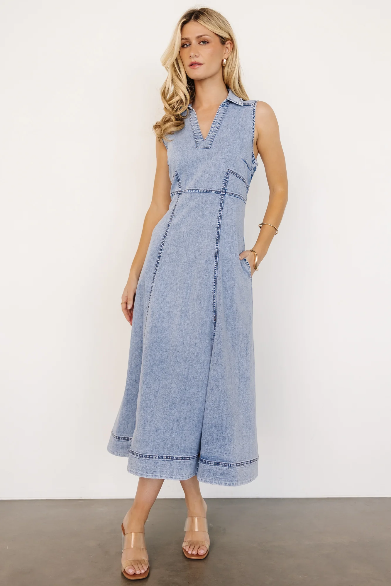 Georgia Sleeveless Midi Dress | Denim - Jamouz