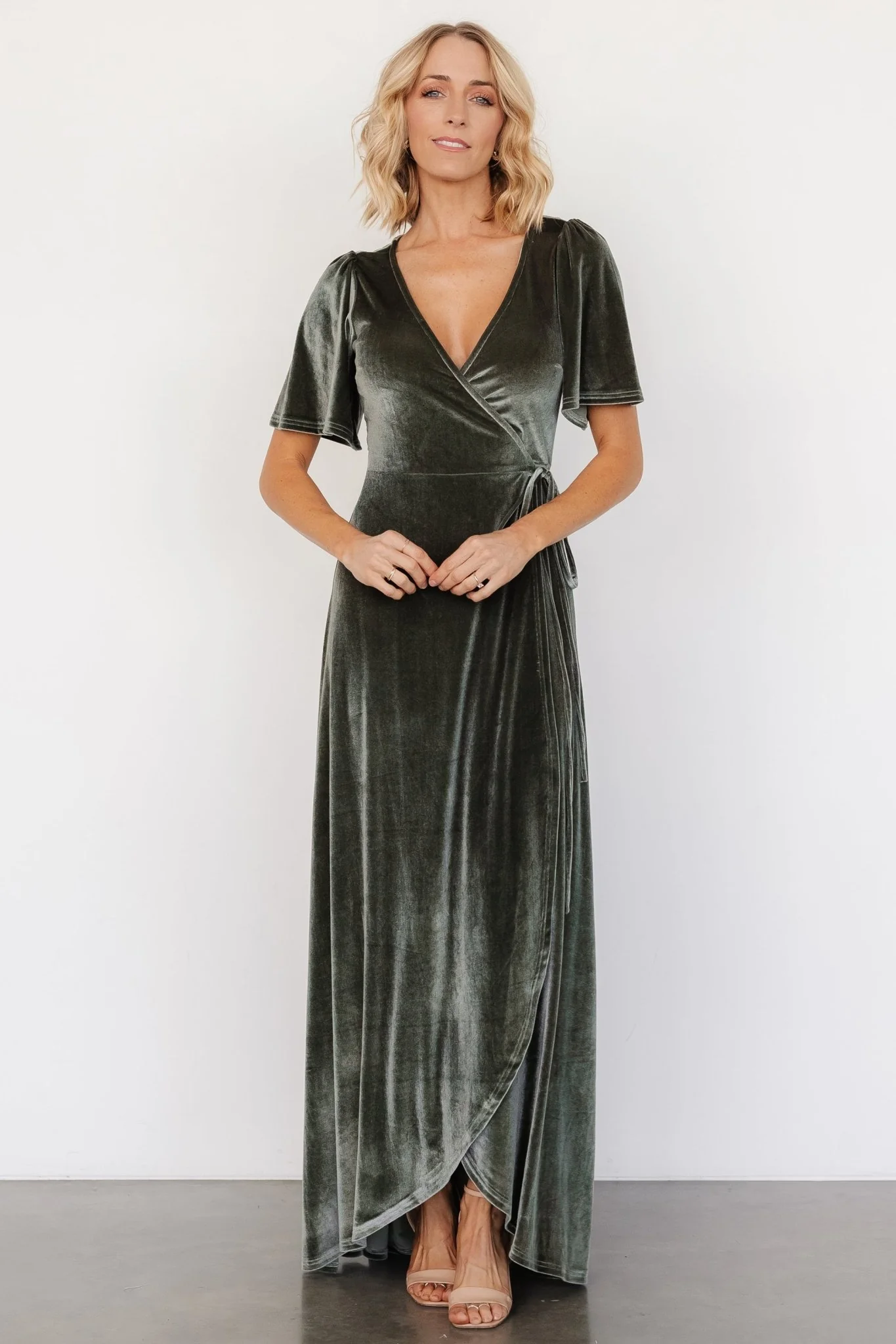 Katelyn Velvet Maxi Wrap Dress | Eucalyptus - Jamouz