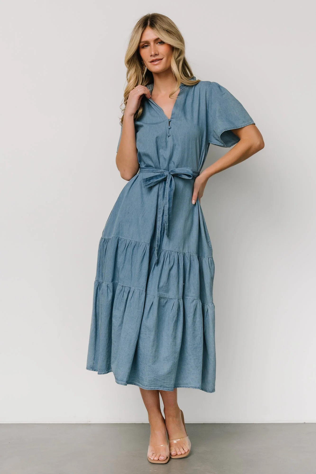 Lisa Midi Dress | Chambray - Jamouz