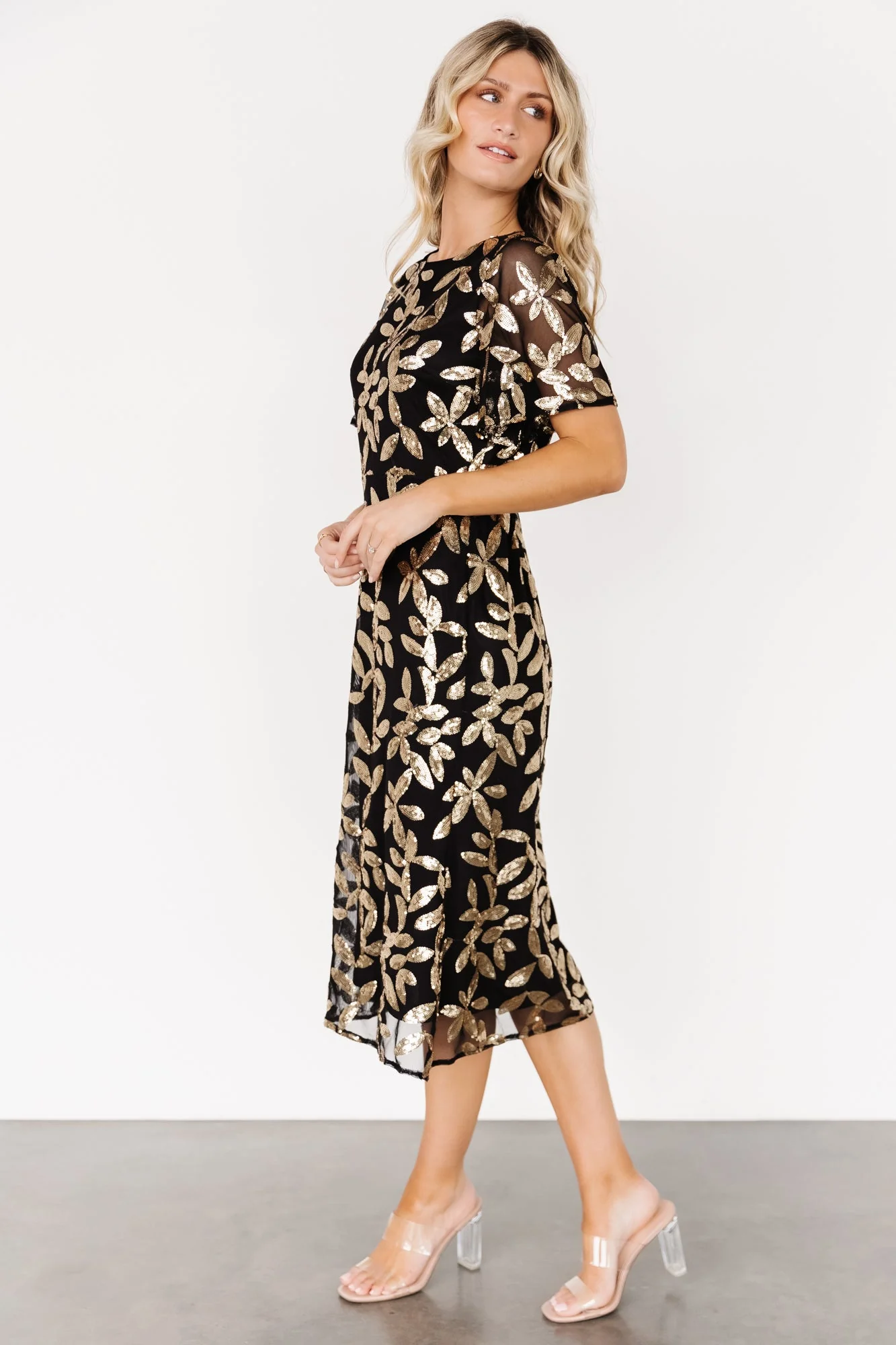Deanna Sequin Midi Dress | Black + Gold - Jamouz
