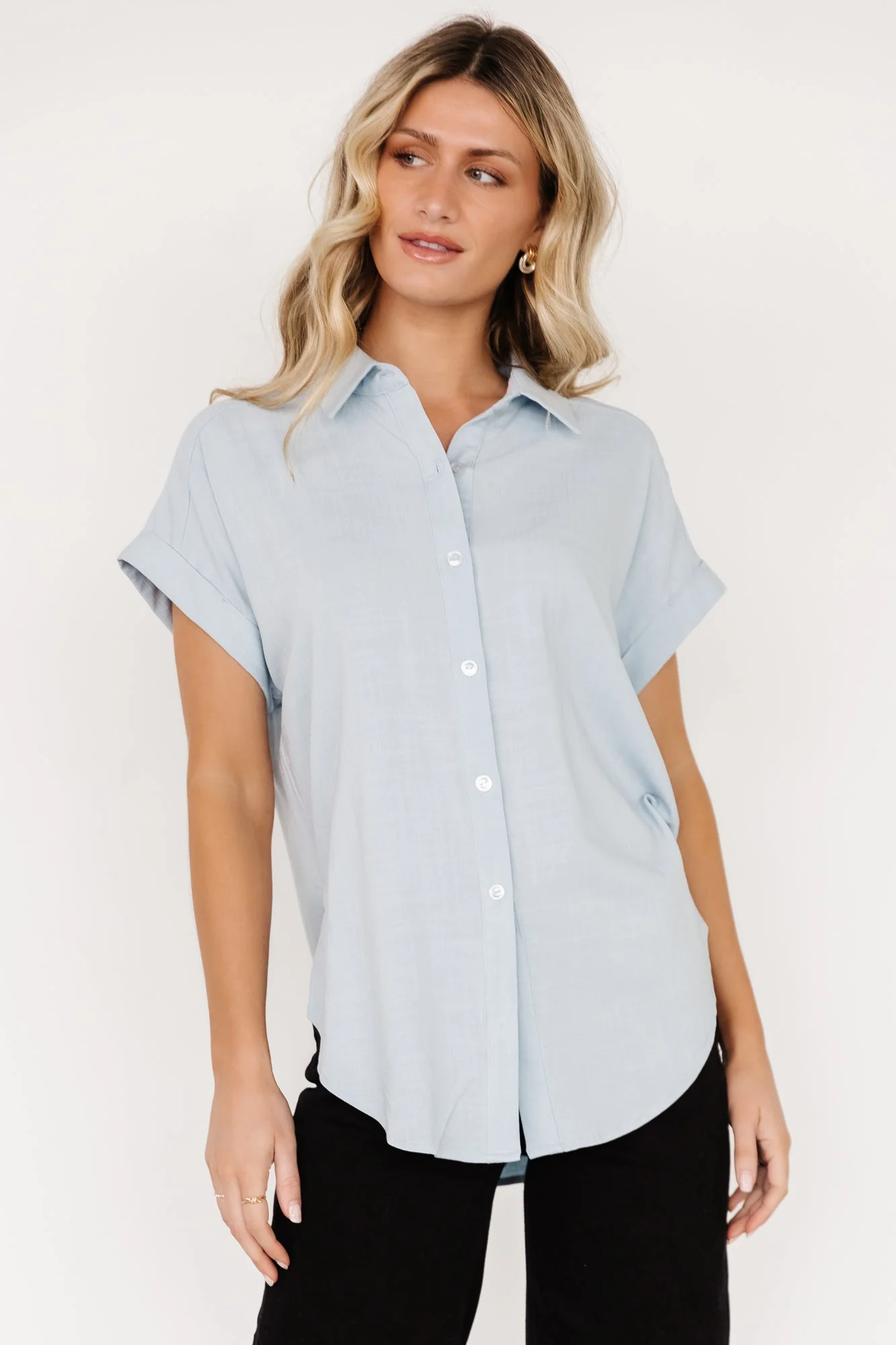 Clarke Button Up Top | Light Blue - Jamouz
