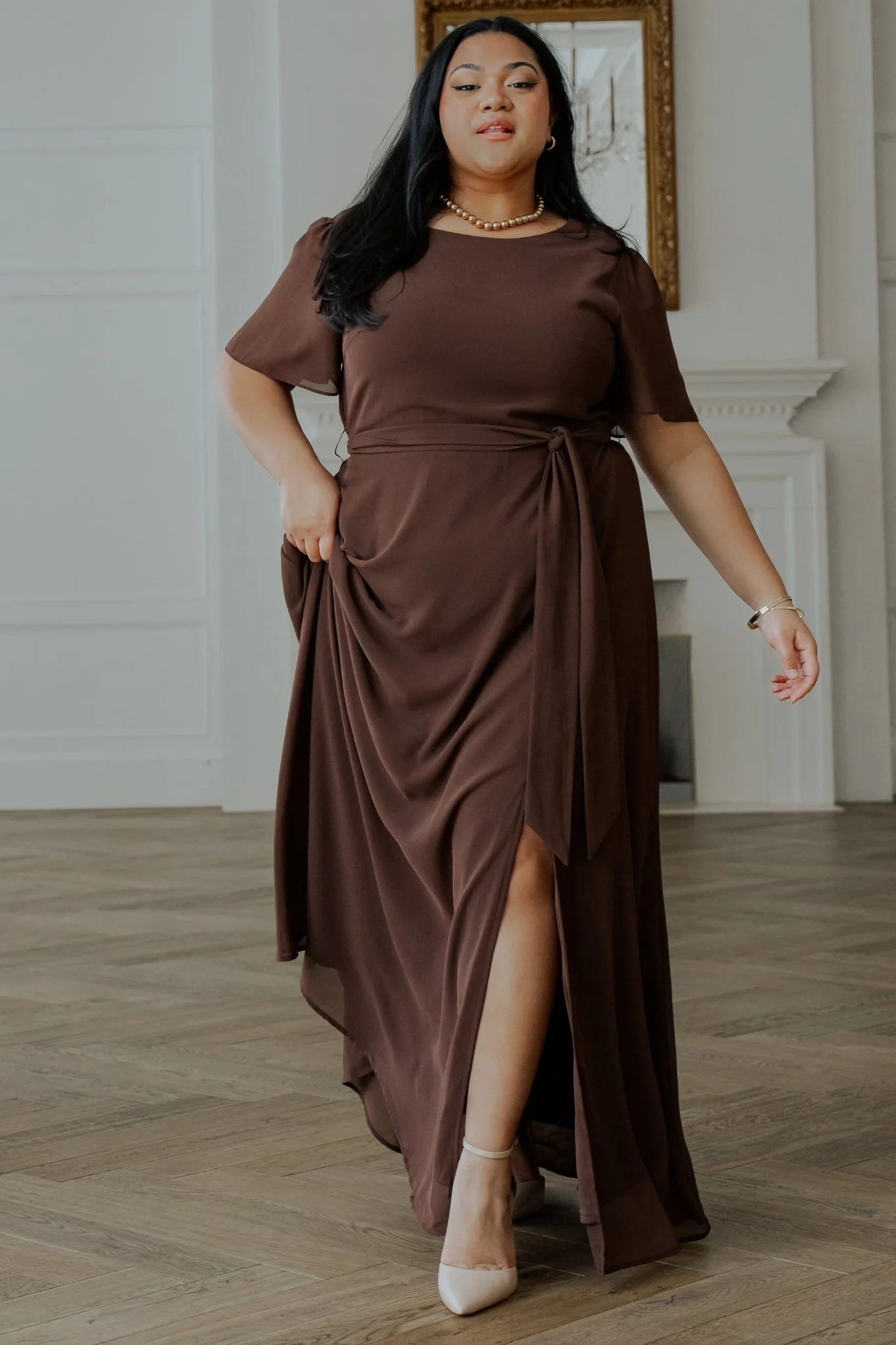 Naomi Short Sleeve Maxi Dress | Espresso - Jamouz