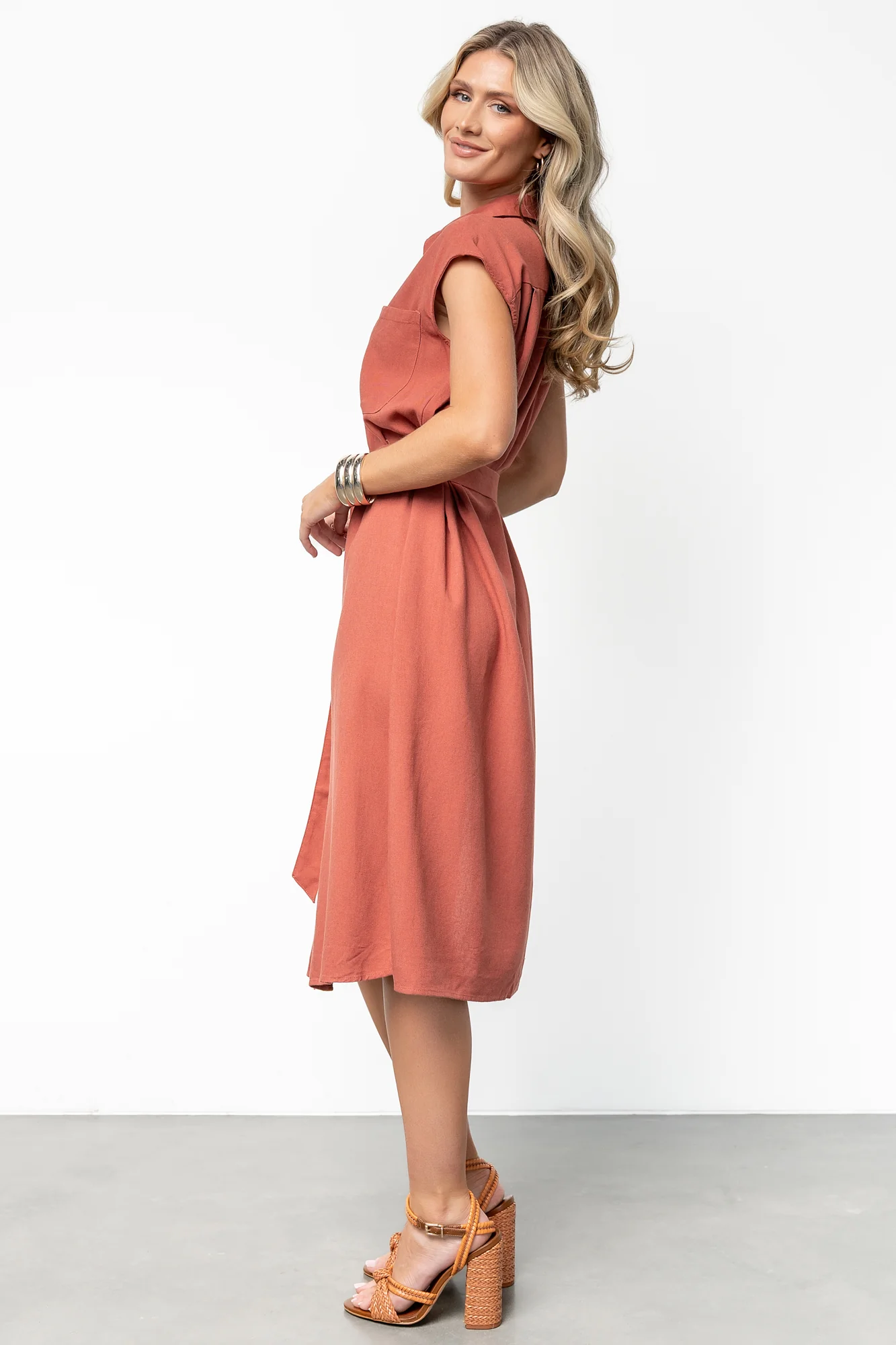 Toledo Button Up Midi Dress | Brick - Jamouz