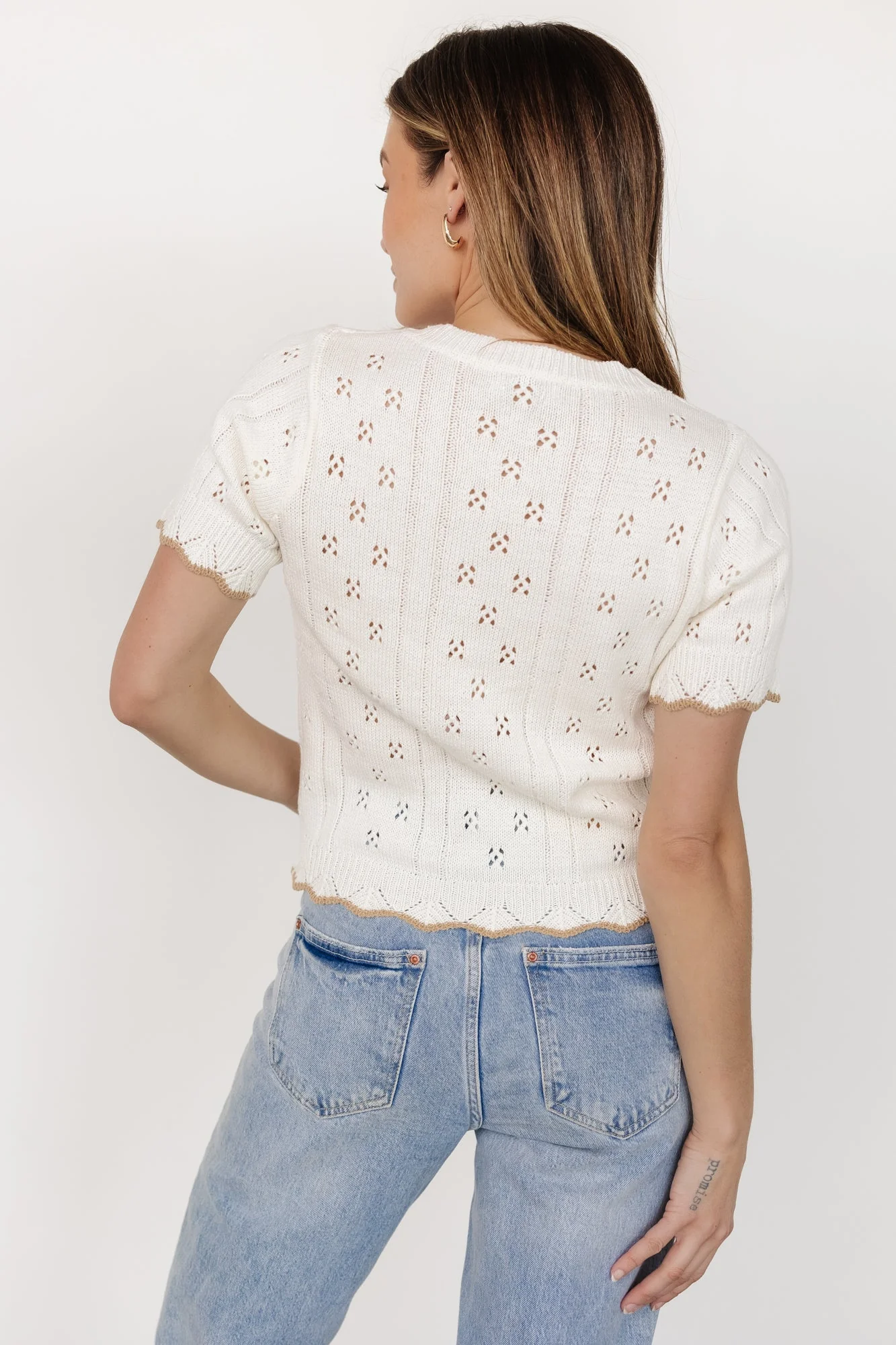 Britt Pointelle Knit Top | Ivory + Natural - Jamouz