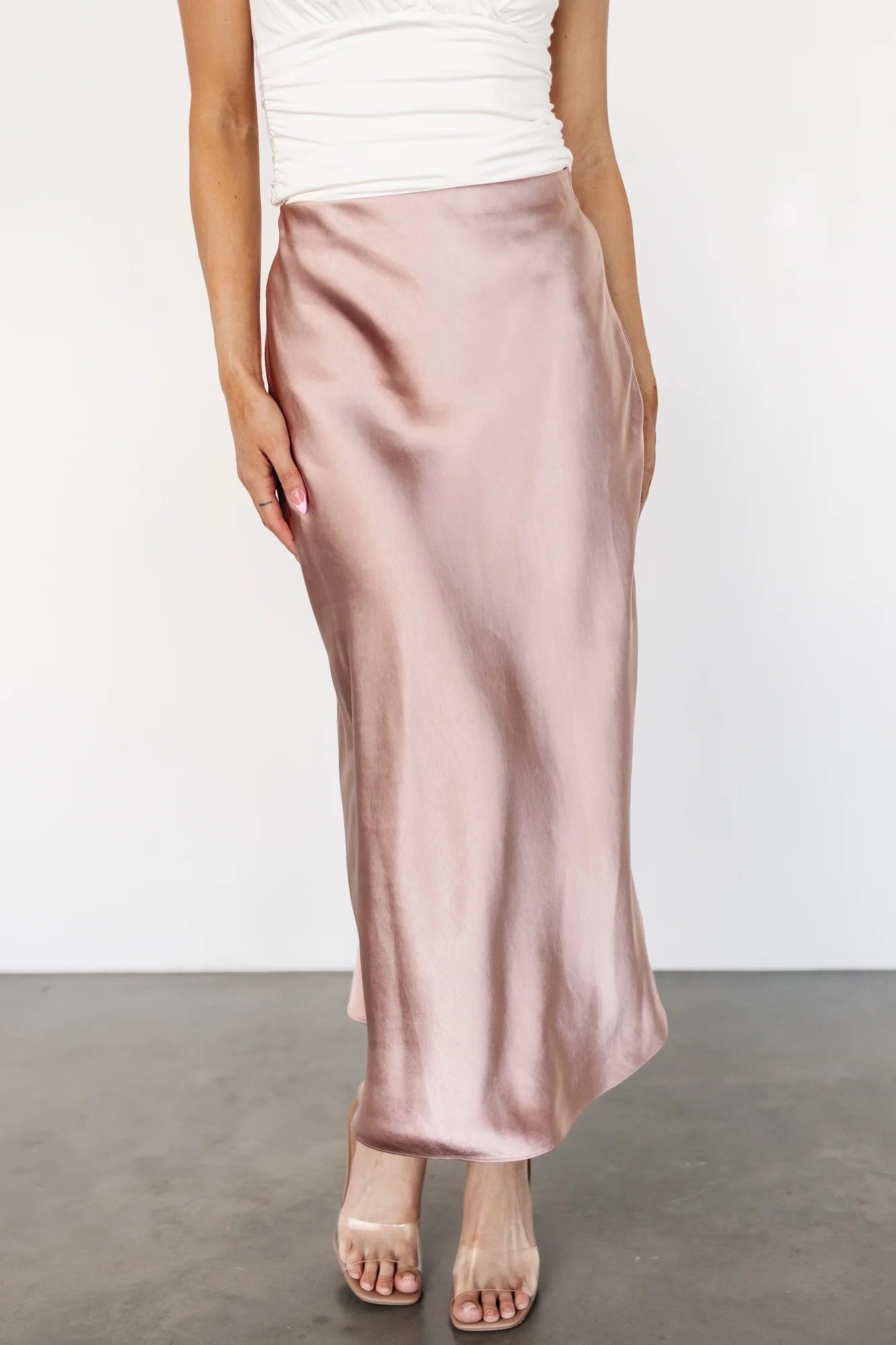 Celeste Satin Midi Skirt | Blush - Jamouz