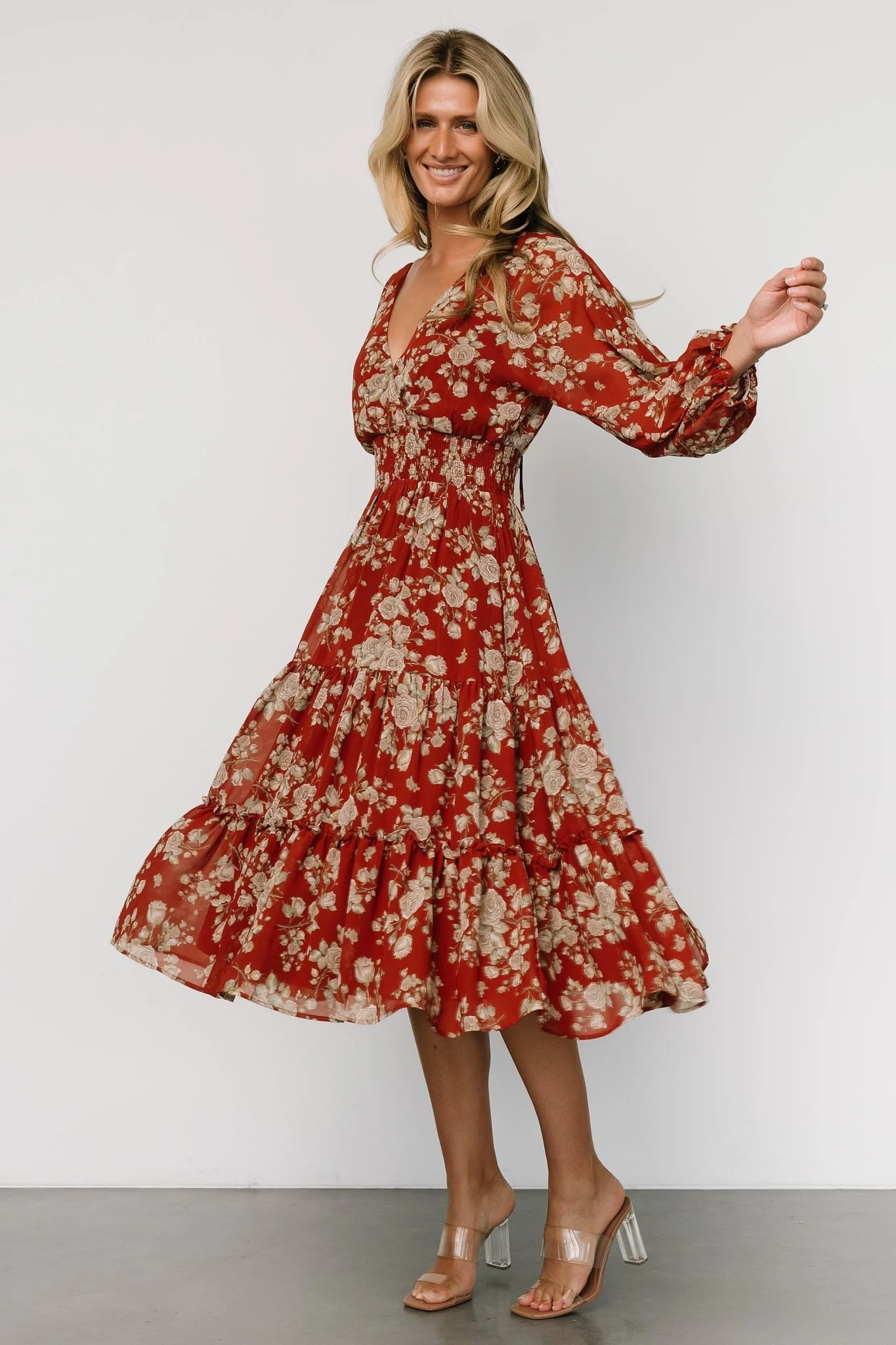 Coventry Tiered Midi Dress | Rust Floral - Jamouz