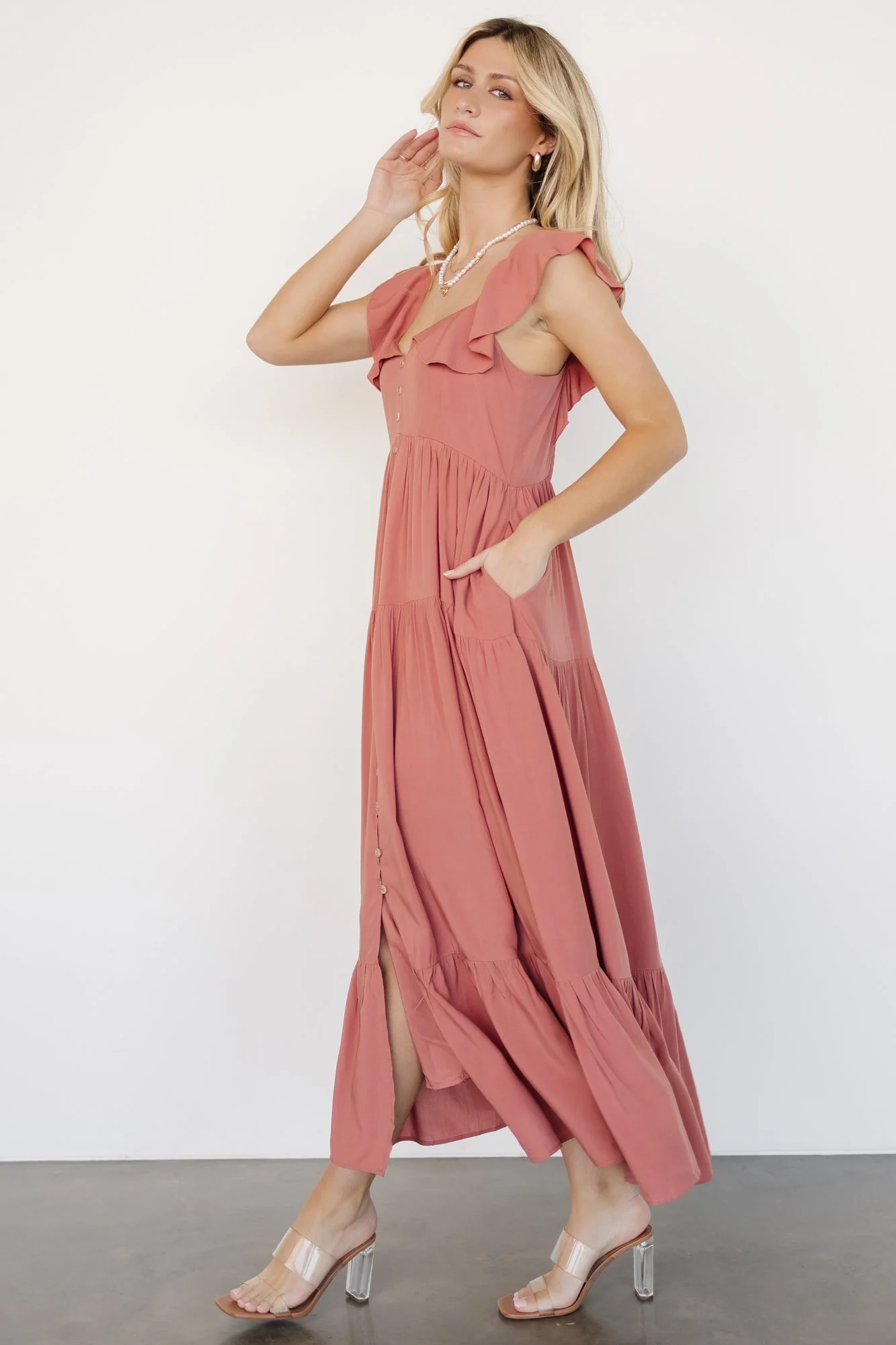 Ellie Ruffle Top Dress | Terracotta - Jamouz