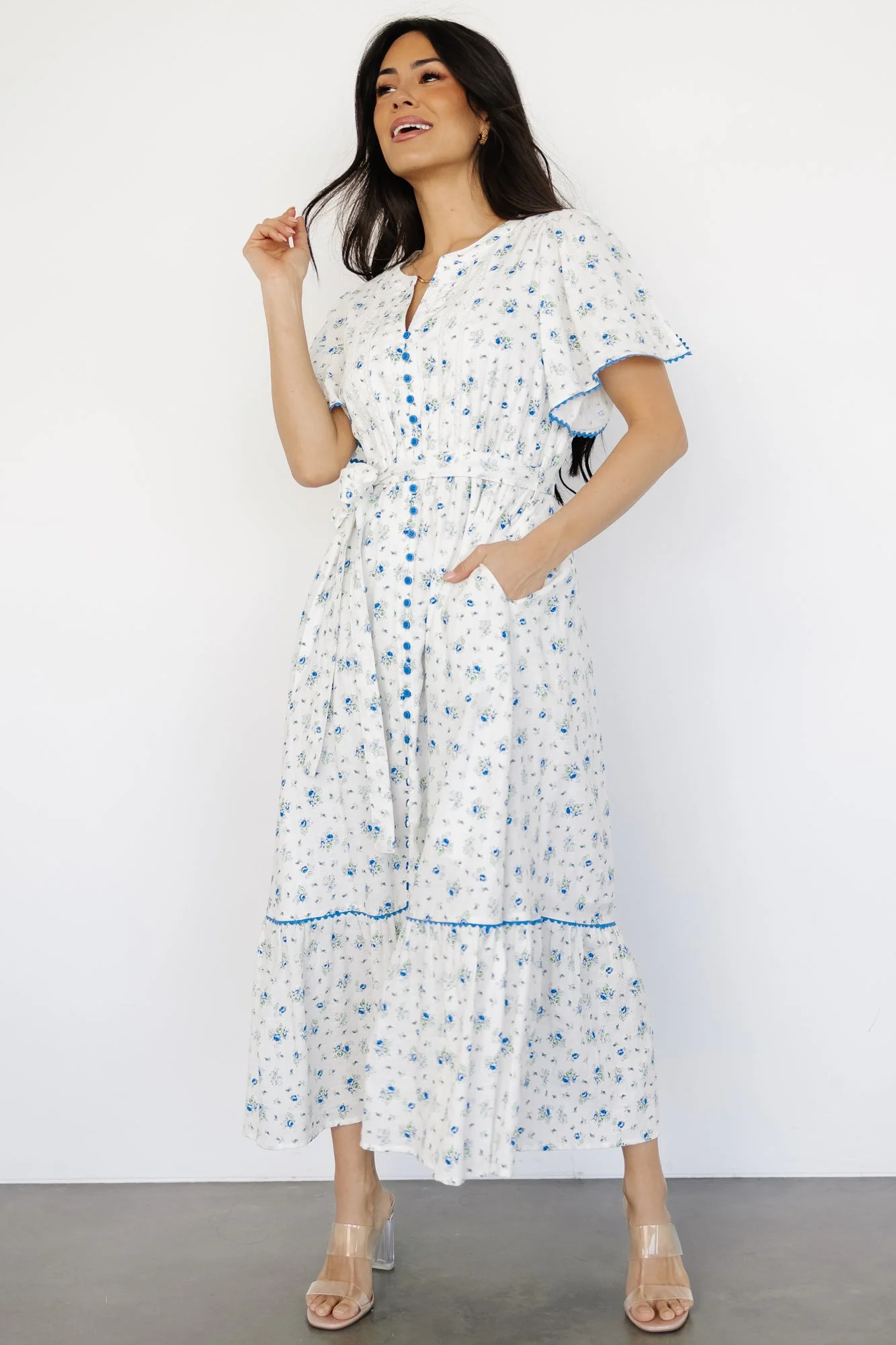 Janie Midi Dress | Ivory Multi Floral - Jamouz