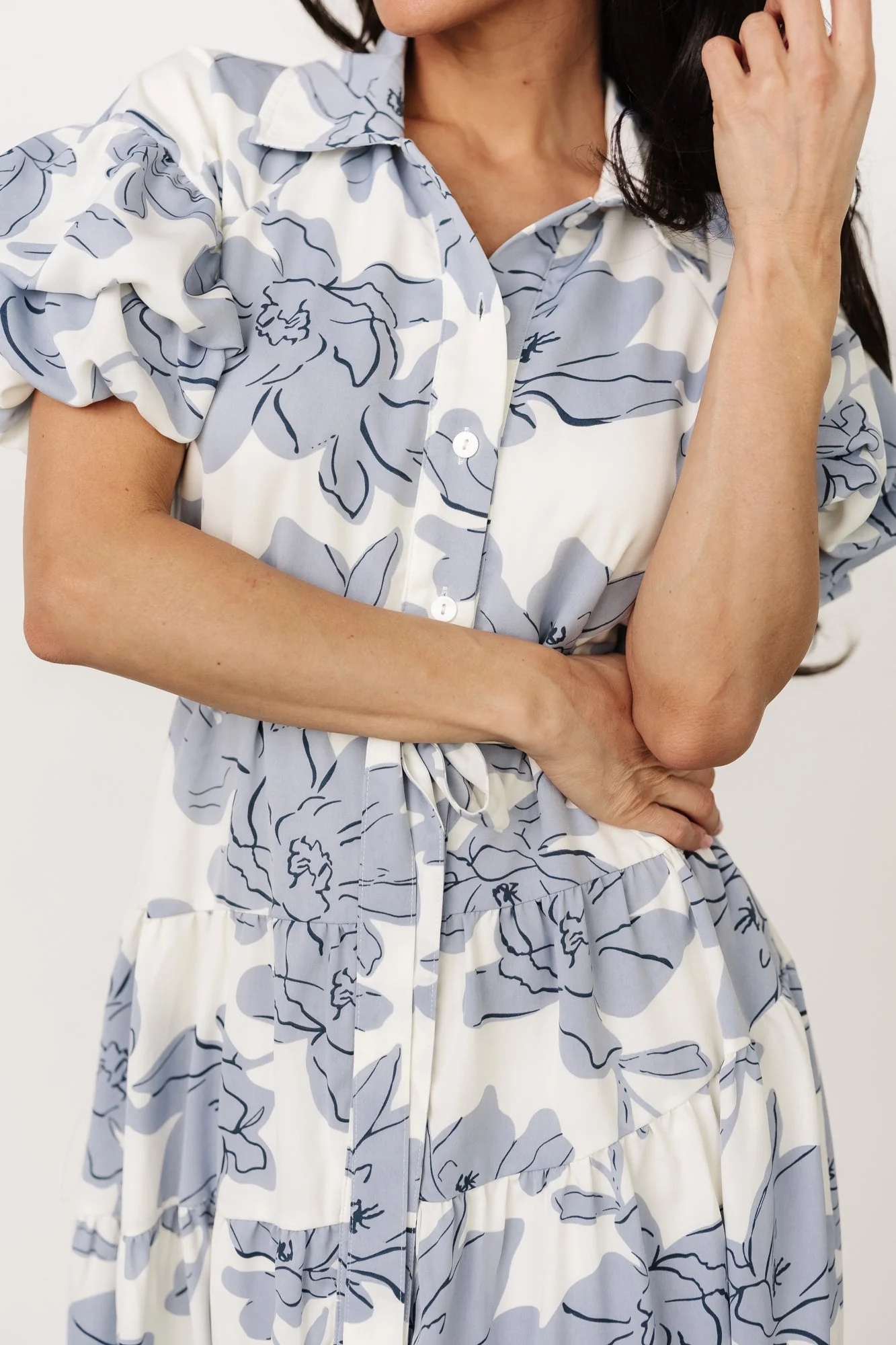 Albany Button Dress | Ivory + Blue - Jamouz