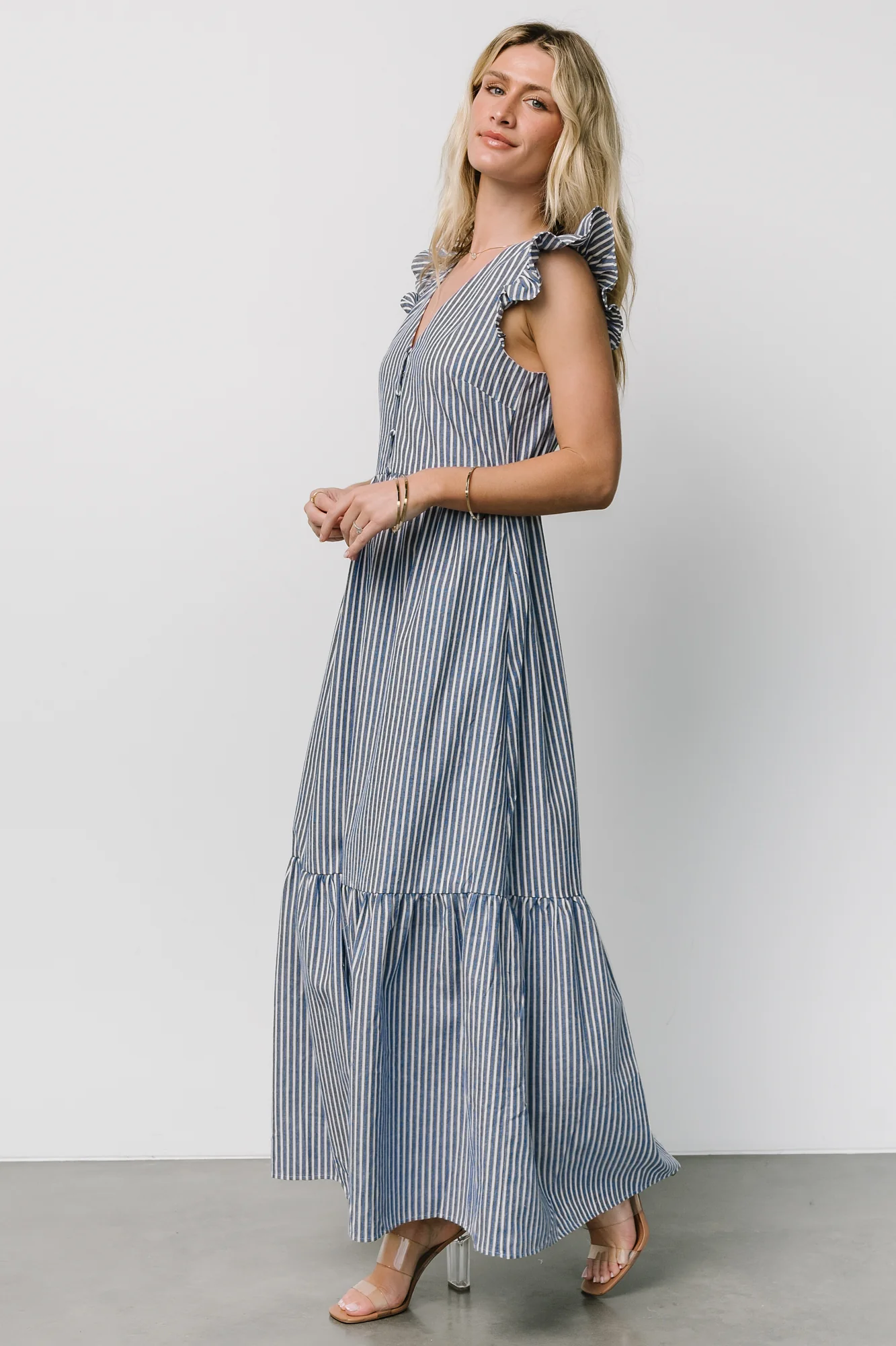 Hettie Button Maxi Dress | Blue Stripe - Jamouz