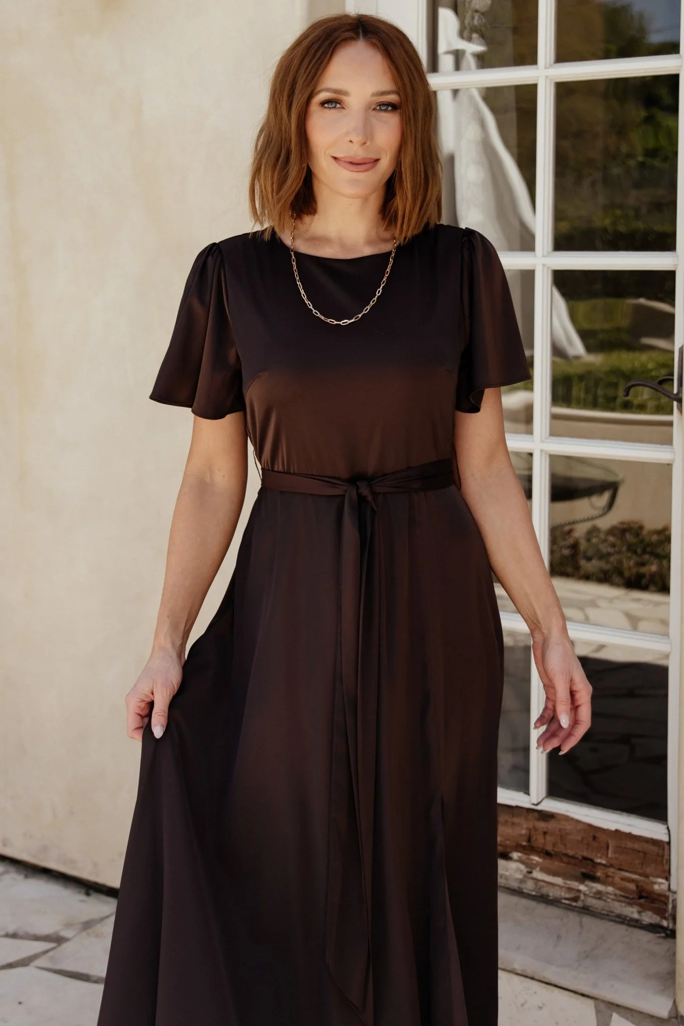 Agnes Satin Maxi Dress | Espresso - Jamouz