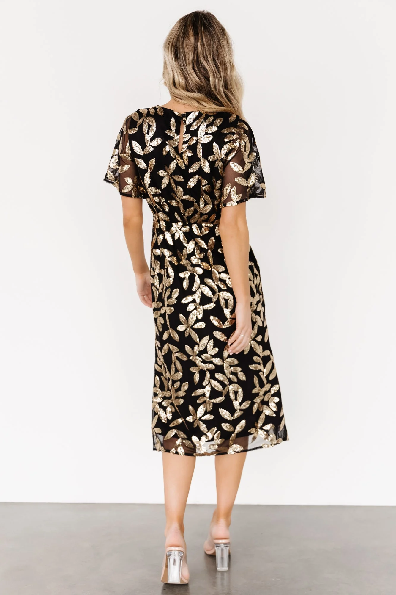 Deanna Sequin Midi Dress | Black + Gold - Jamouz