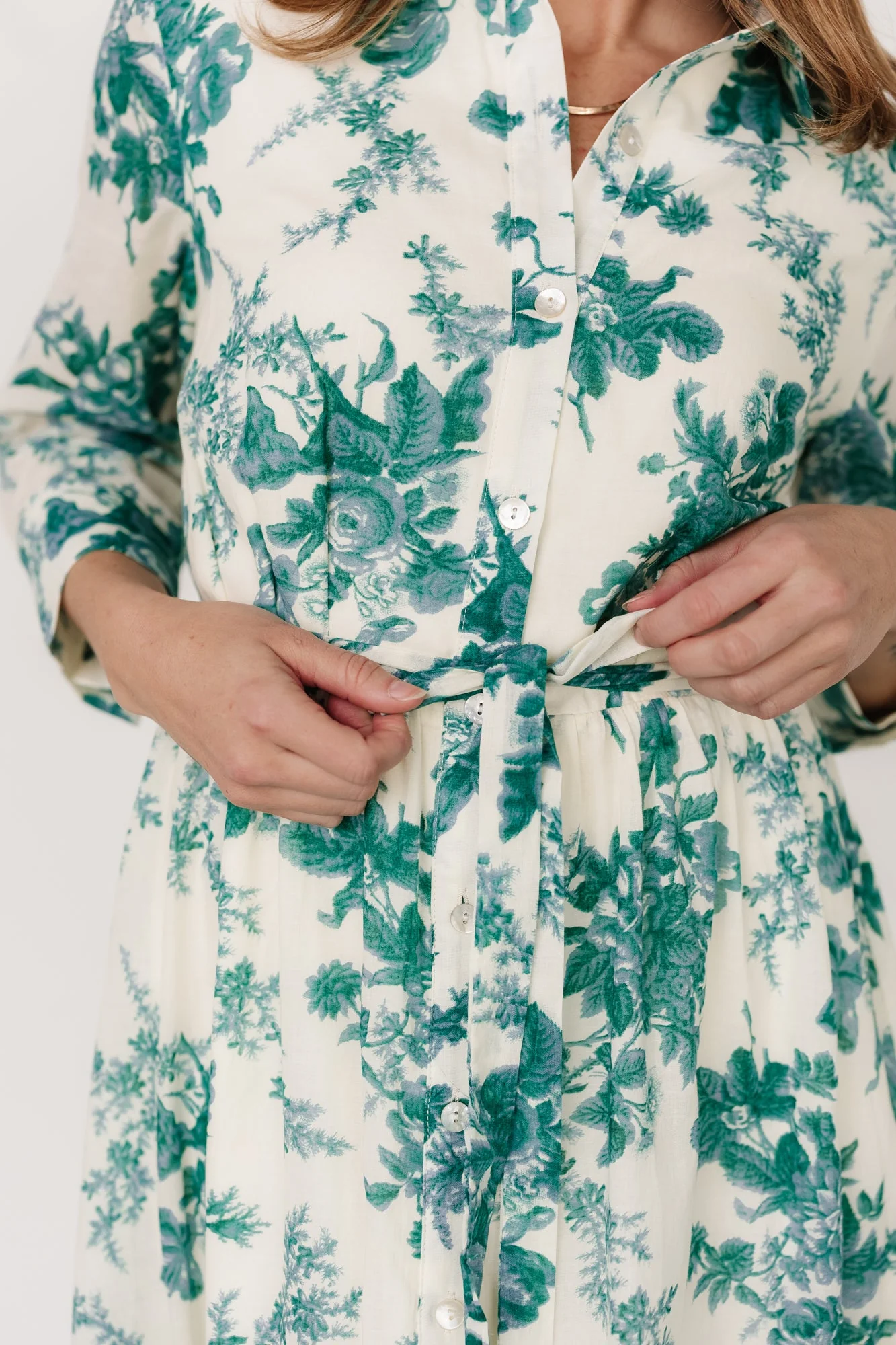 Eunice Button Midi Dress | Cream + Green Floral - Jamouz