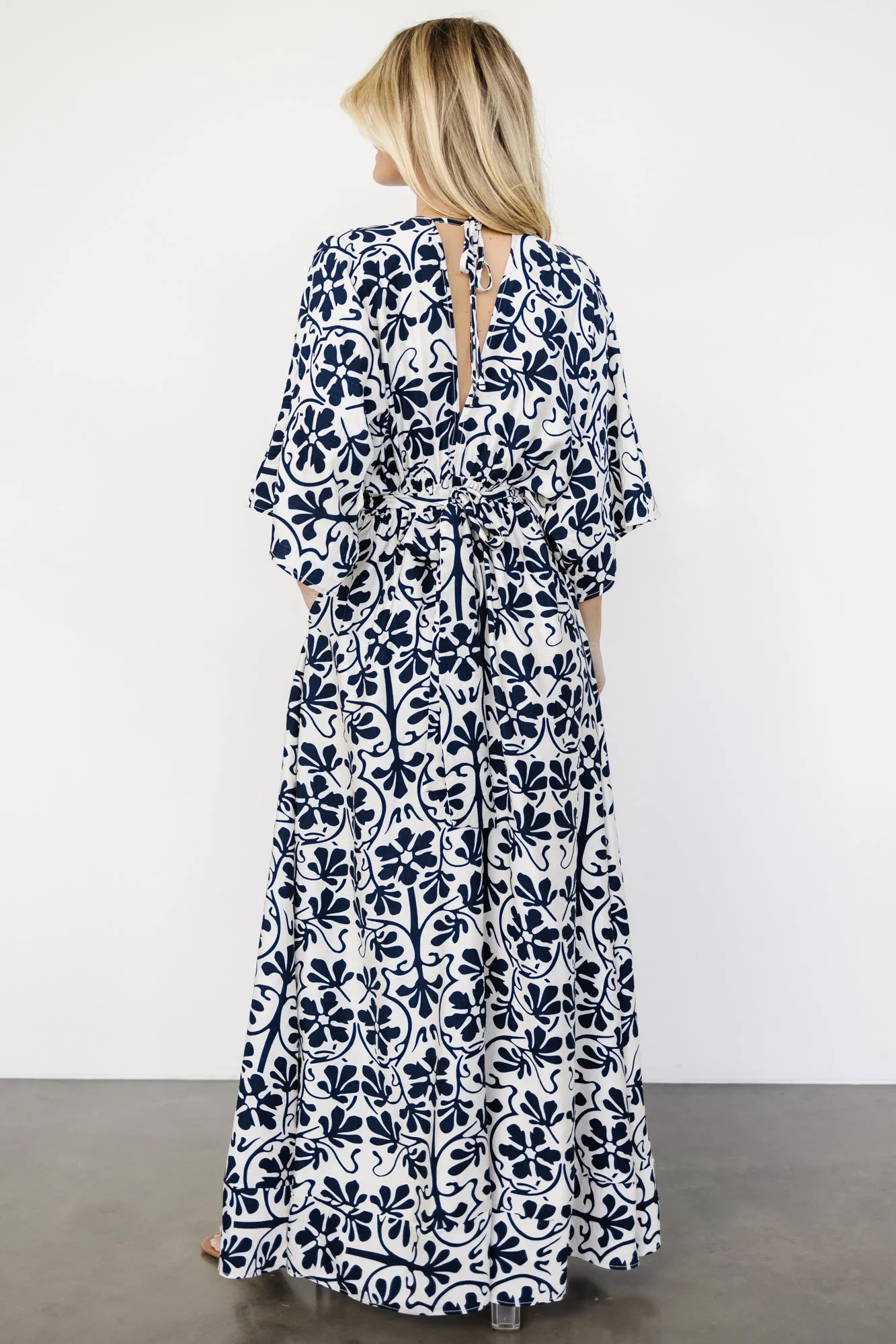 Juna Kimono Maxi Dress | Navy Print - Jamouz