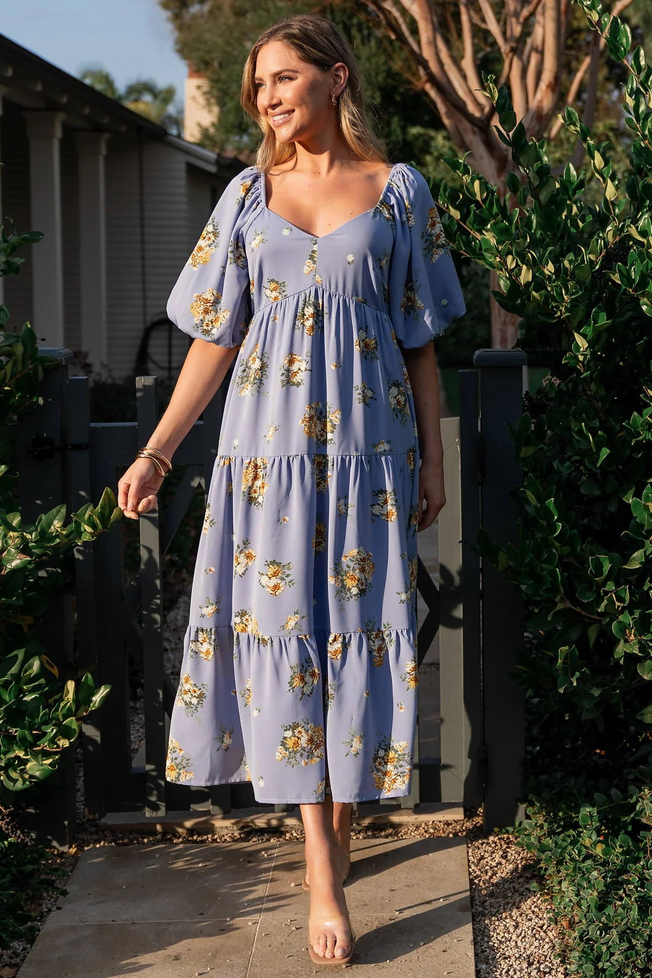 Judith Dress | Blue + Golden Floral - Jamouz