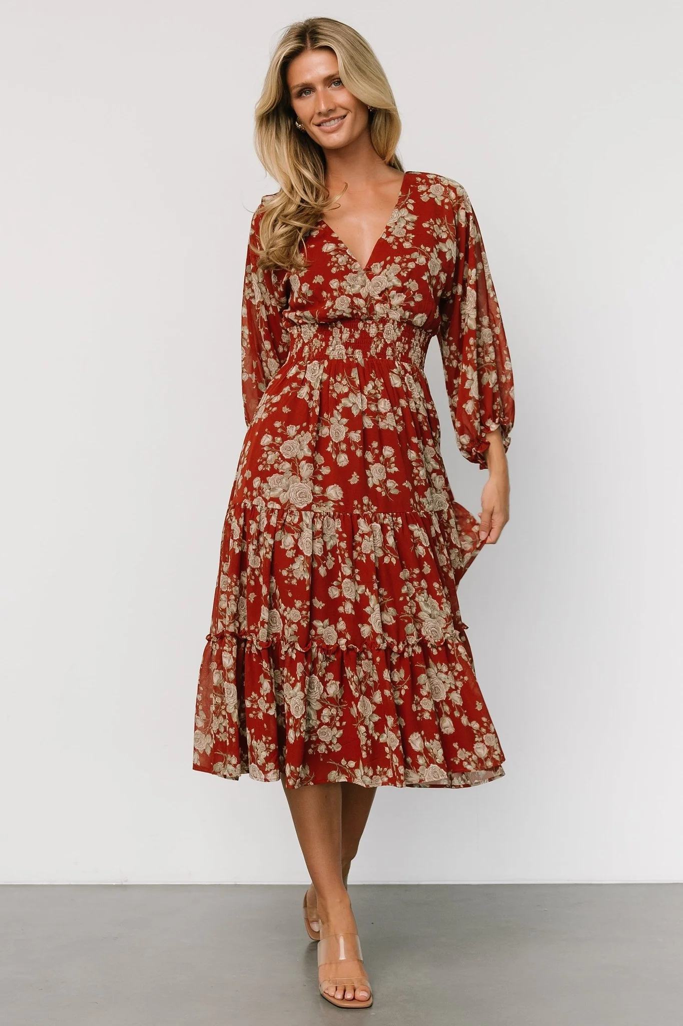 Coventry Tiered Midi Dress | Rust Floral - Jamouz