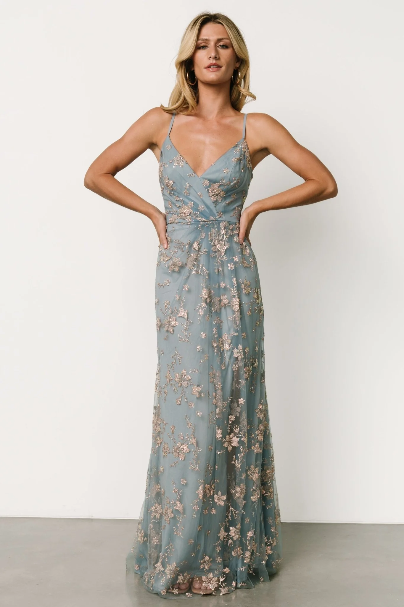Marcia Sparkle Gown | Light Blue + Rose Gold - Jamouz