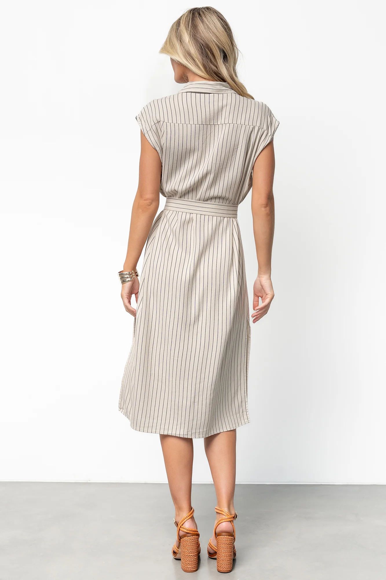 Toledo Button Up Midi Dress | Beige Stripe - Jamouz