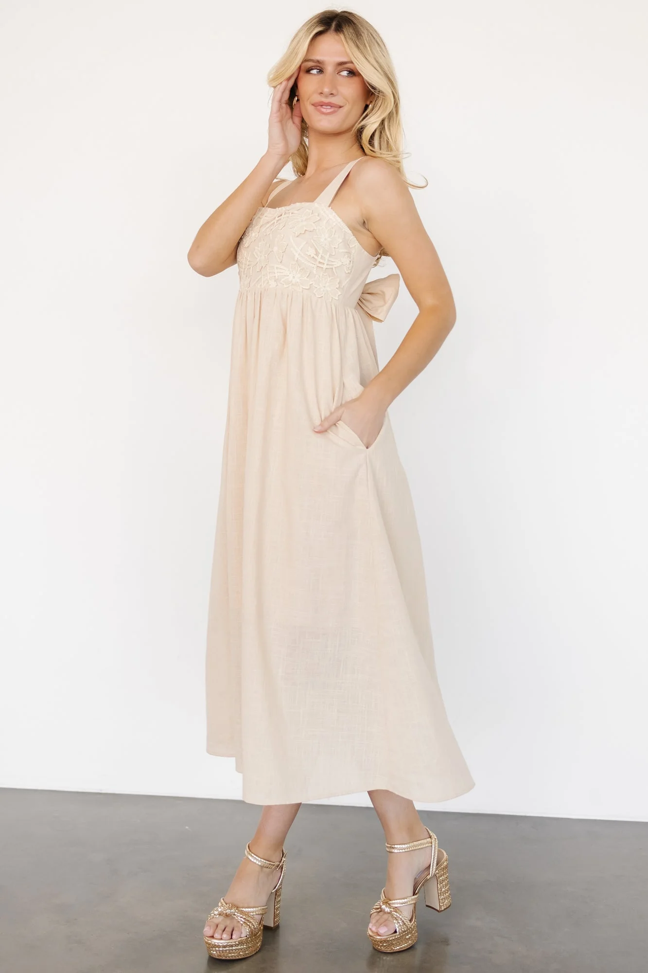 Mia Tie Back Dress | Natural - Jamouz