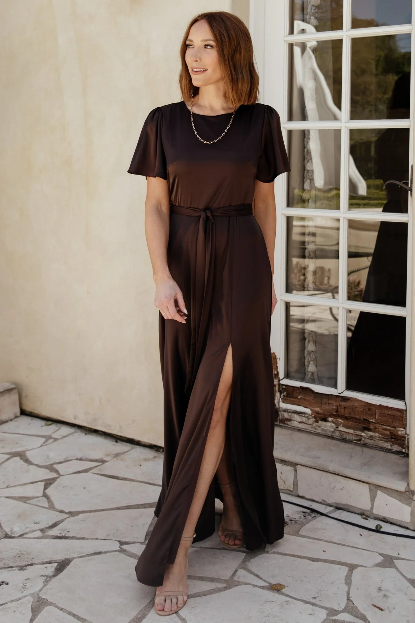 Agnes Satin Maxi Dress | Espresso - Jamouz