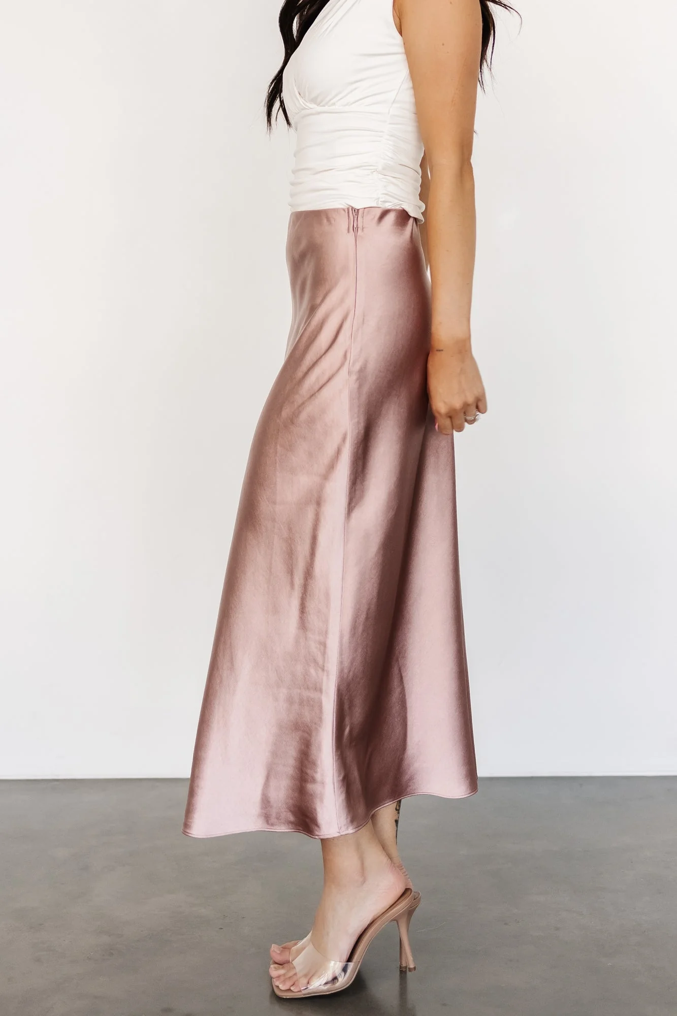 Celeste Satin Midi Skirt | Blush - Jamouz