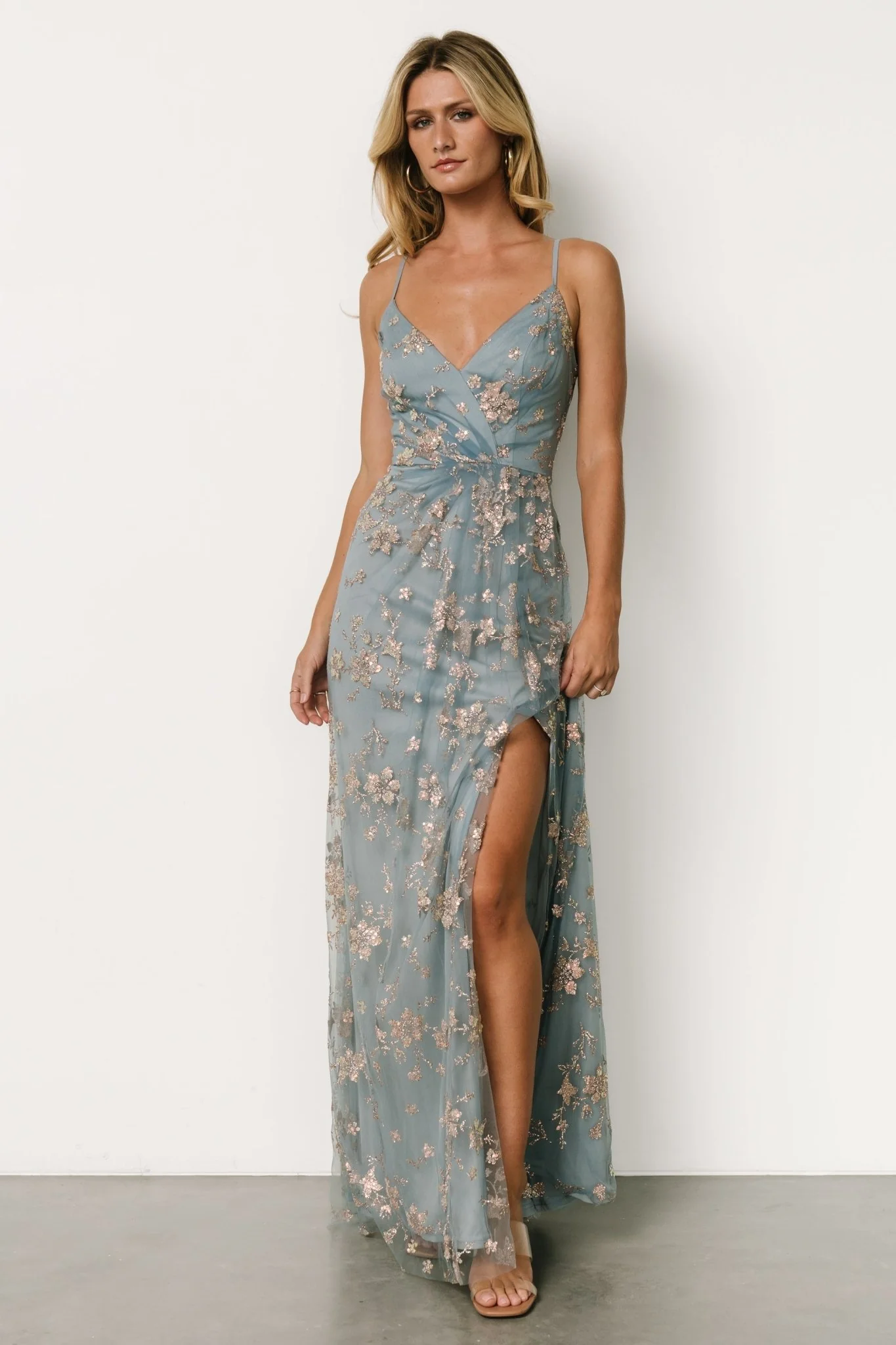 Marcia Sparkle Gown | Light Blue + Rose Gold - Jamouz