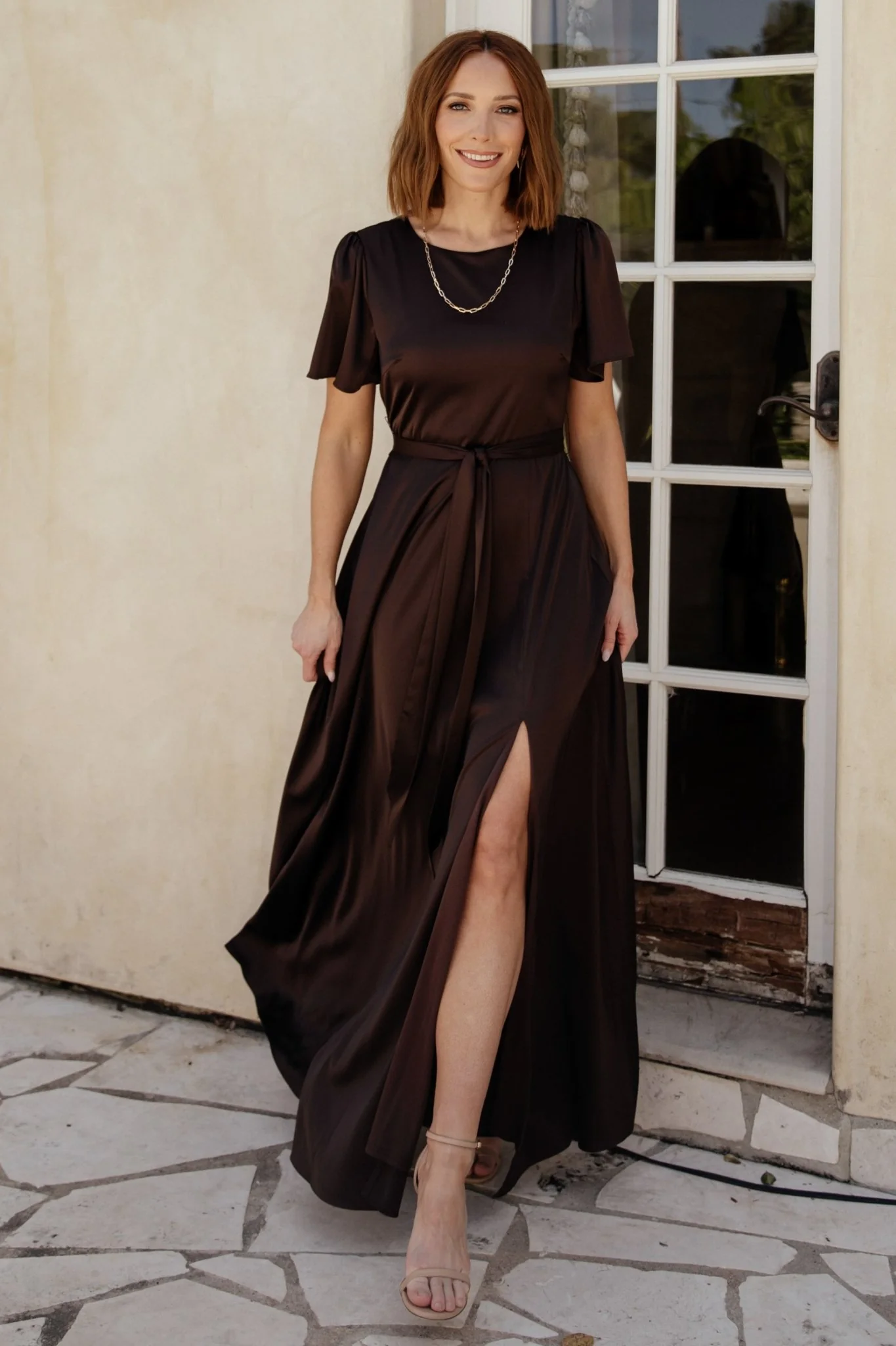 Agnes Satin Maxi Dress | Espresso - Jamouz