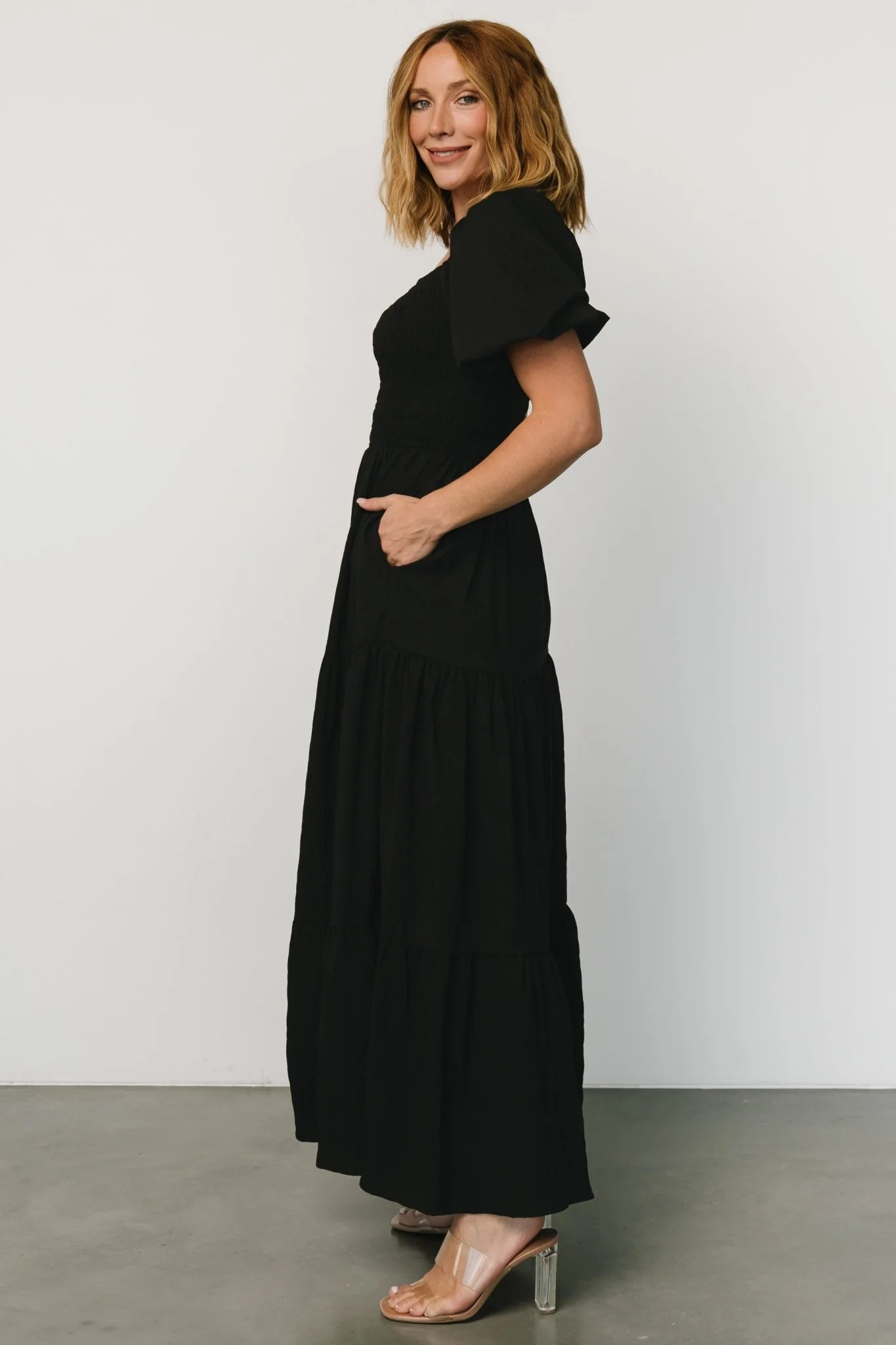 Amaya Smocked Dress | Black - Jamouz