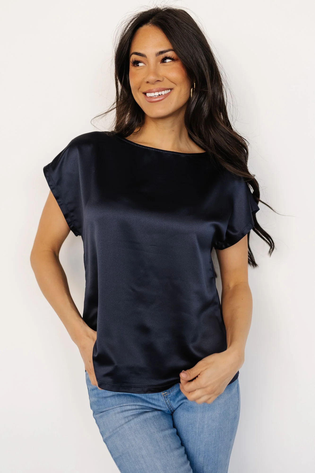 Leonie Satin Top | Navy - Jamouz