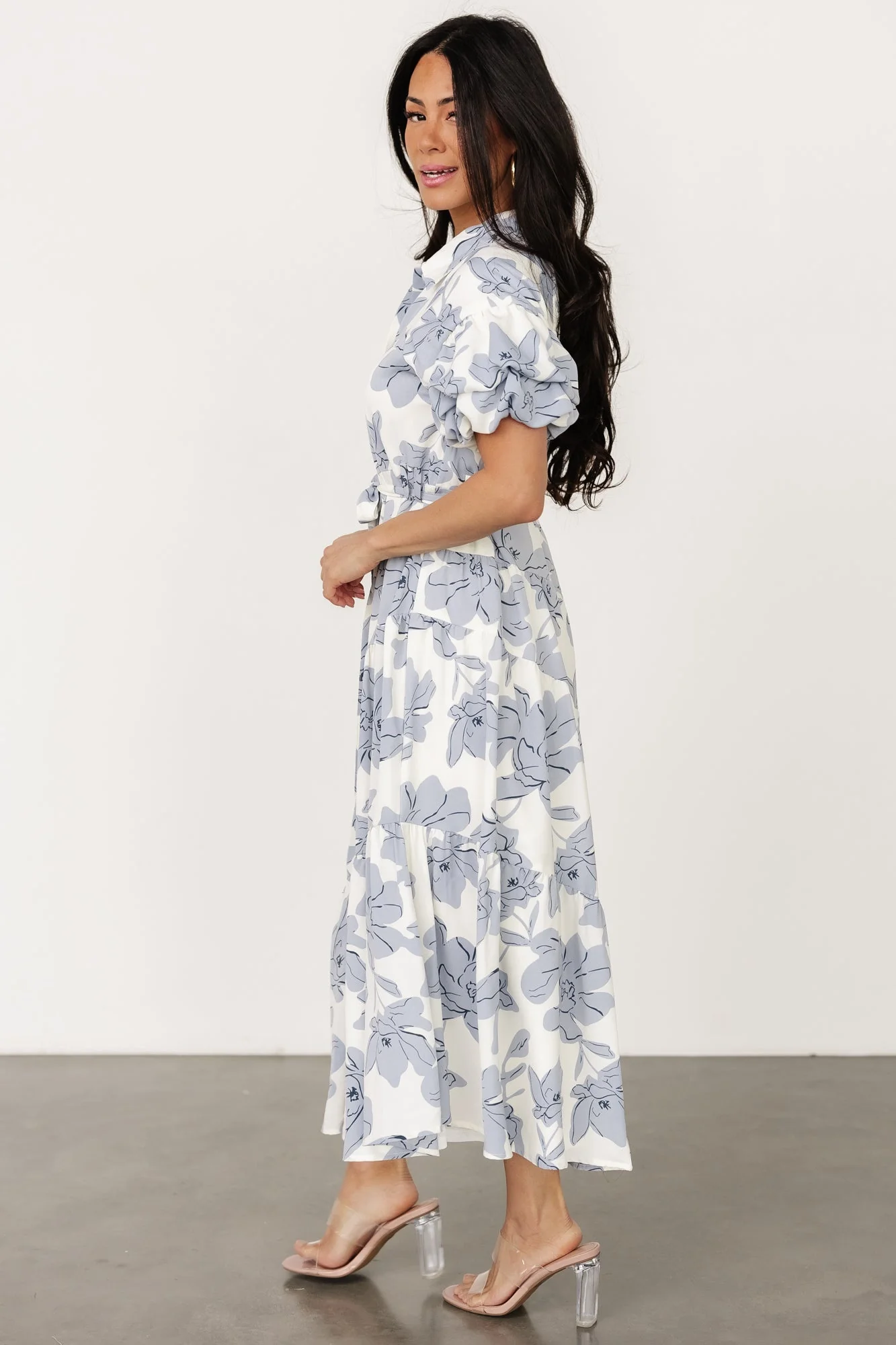 Albany Button Dress | Ivory + Blue - Jamouz