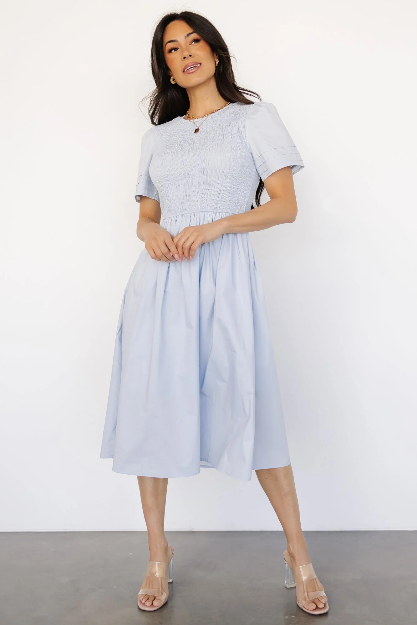 Farrah Smocked Midi Dress | Light Blue - Jamouz