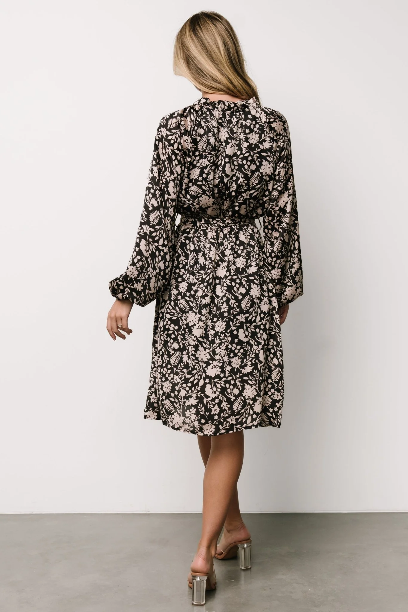 Deena Satin Dress | Black + Taupe Floral - Jamouz