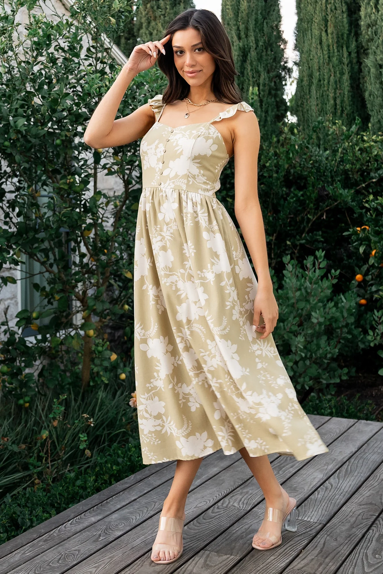 Renna Button Top Dress | Vintage Sage - Jamouz