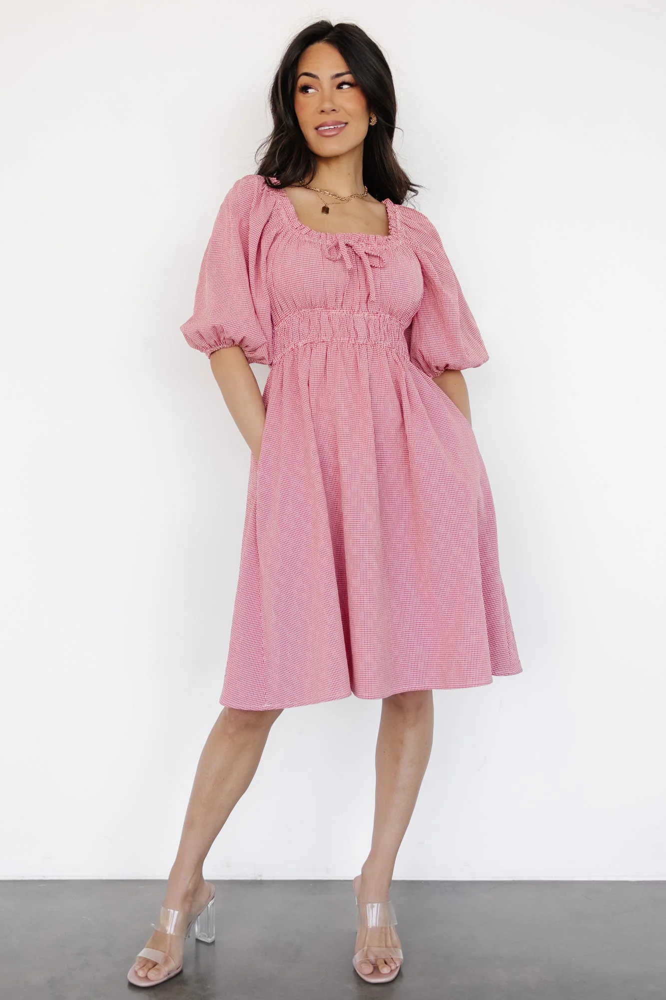 Shawna Short Dress | Red Gingham Print - Jamouz