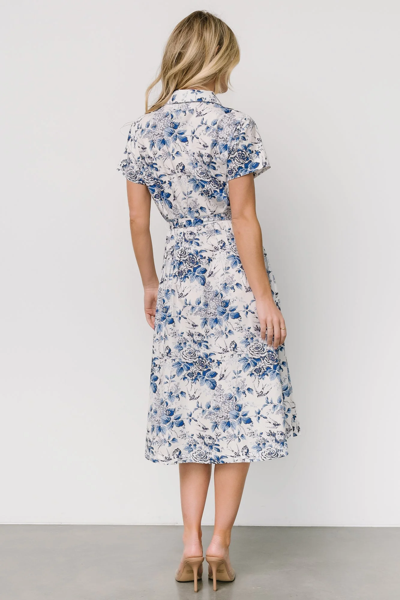 Lidia Midi Dress | White + Blue - Jamouz