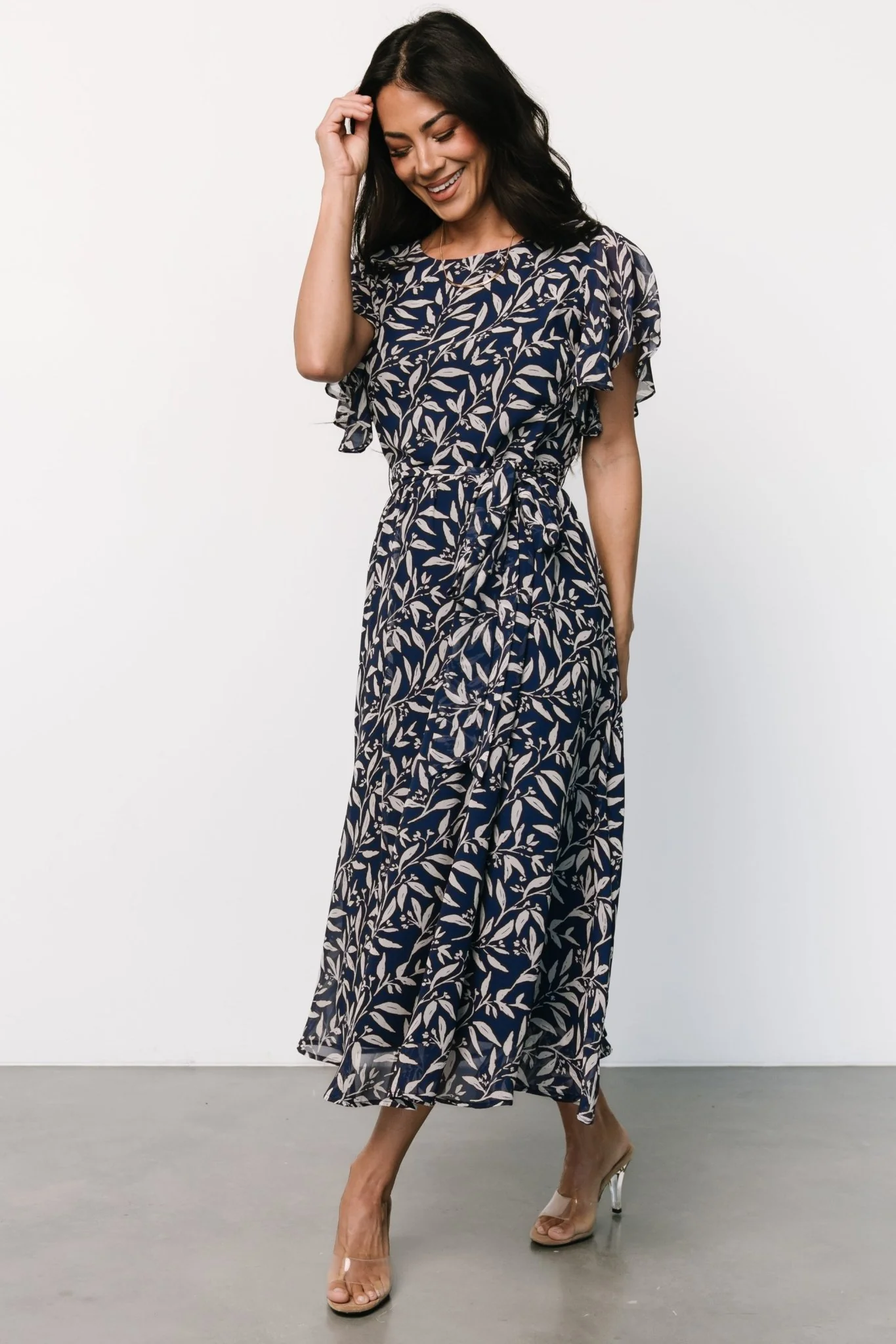 Laurel Midi Dress | Blue + Gray Floral - Jamouz
