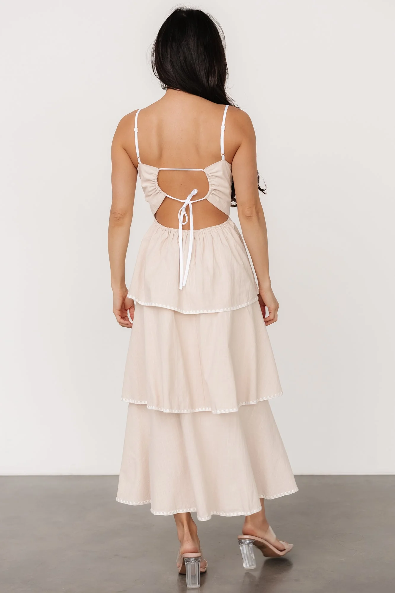 Odette Tiered Dress | Natural + White - Jamouz