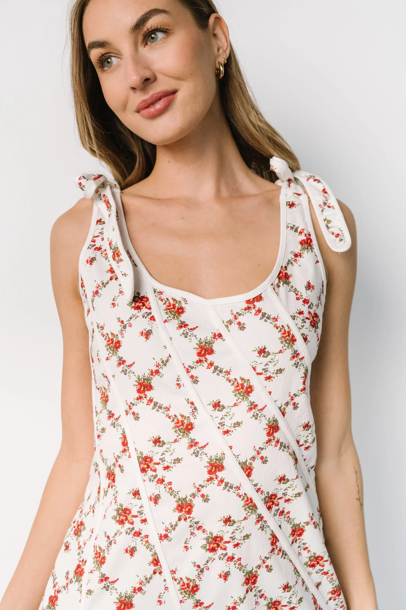 Isla Tank Dress | Off White + Red Floral - Jamouz