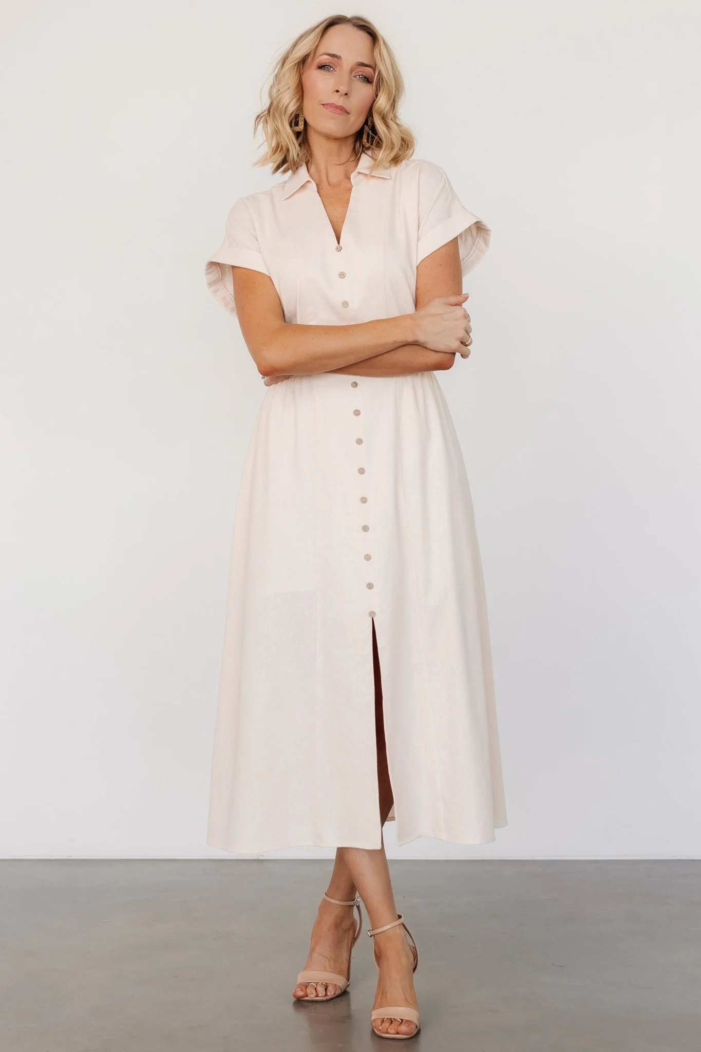 Larah Button Dress | Natural - Jamouz