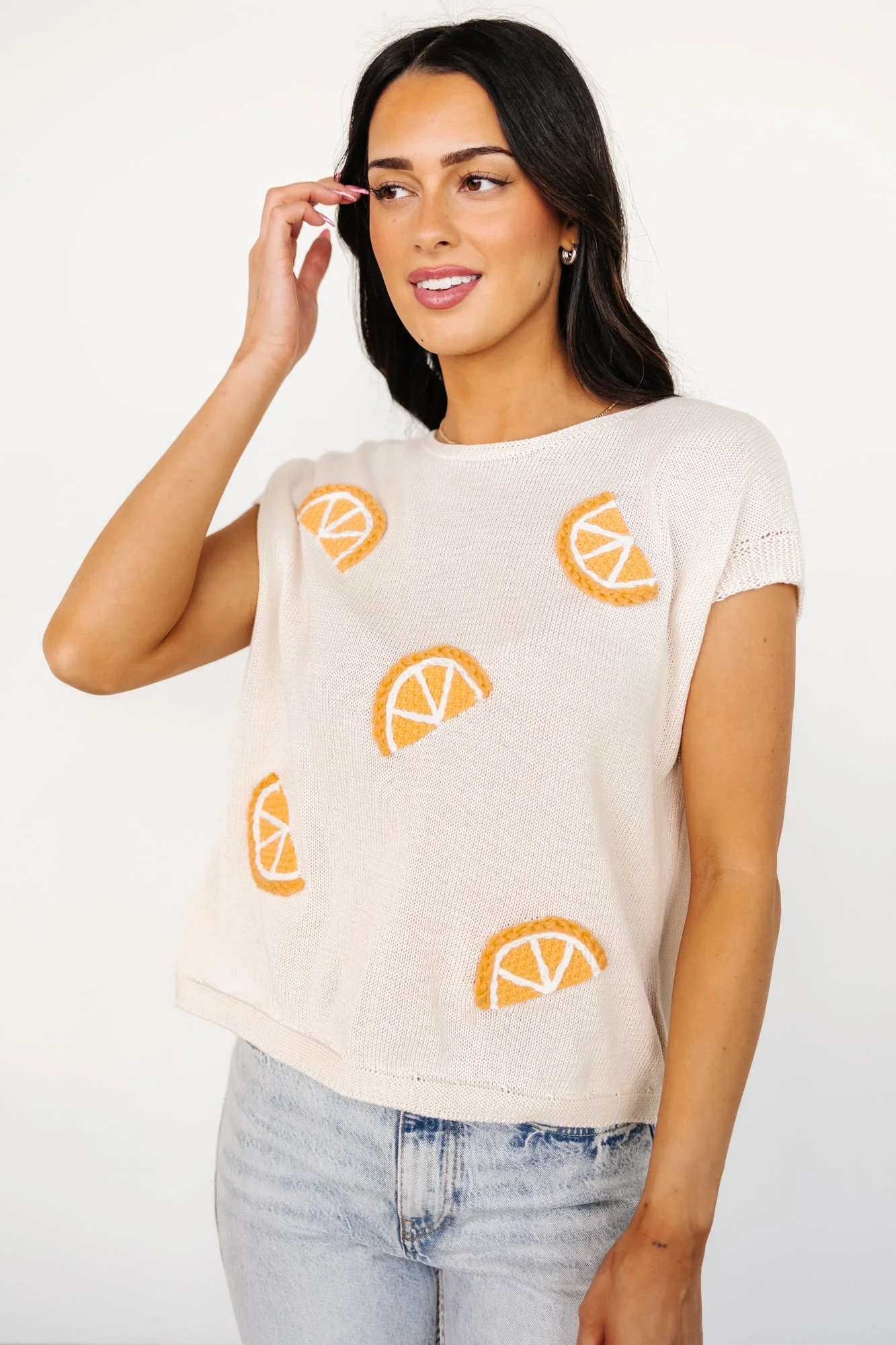Lexie Knit Top | Cream + Orange Applique - Jamouz