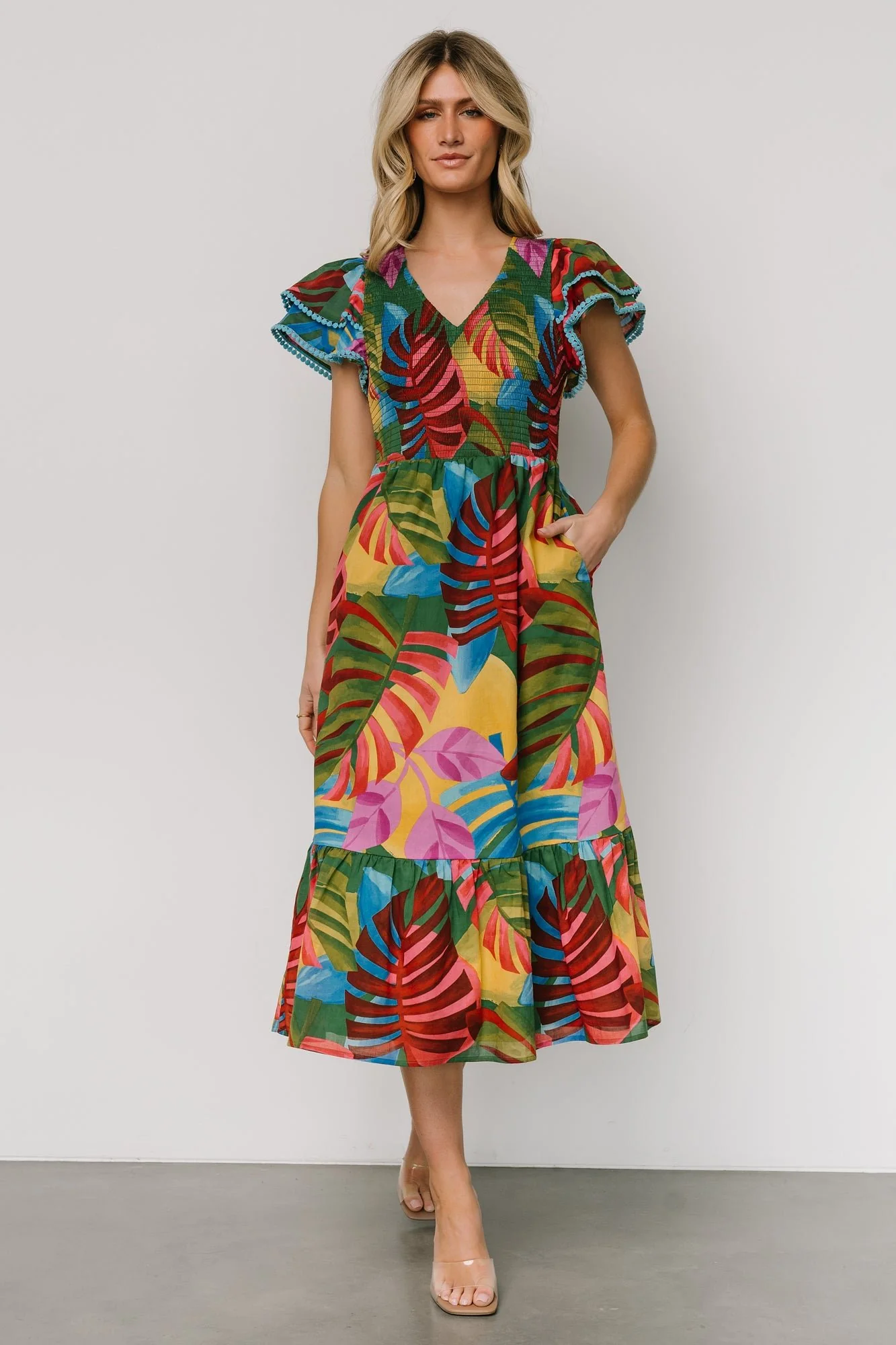 Marielle Smocked Midi Dress | Multi Print - Jamouz