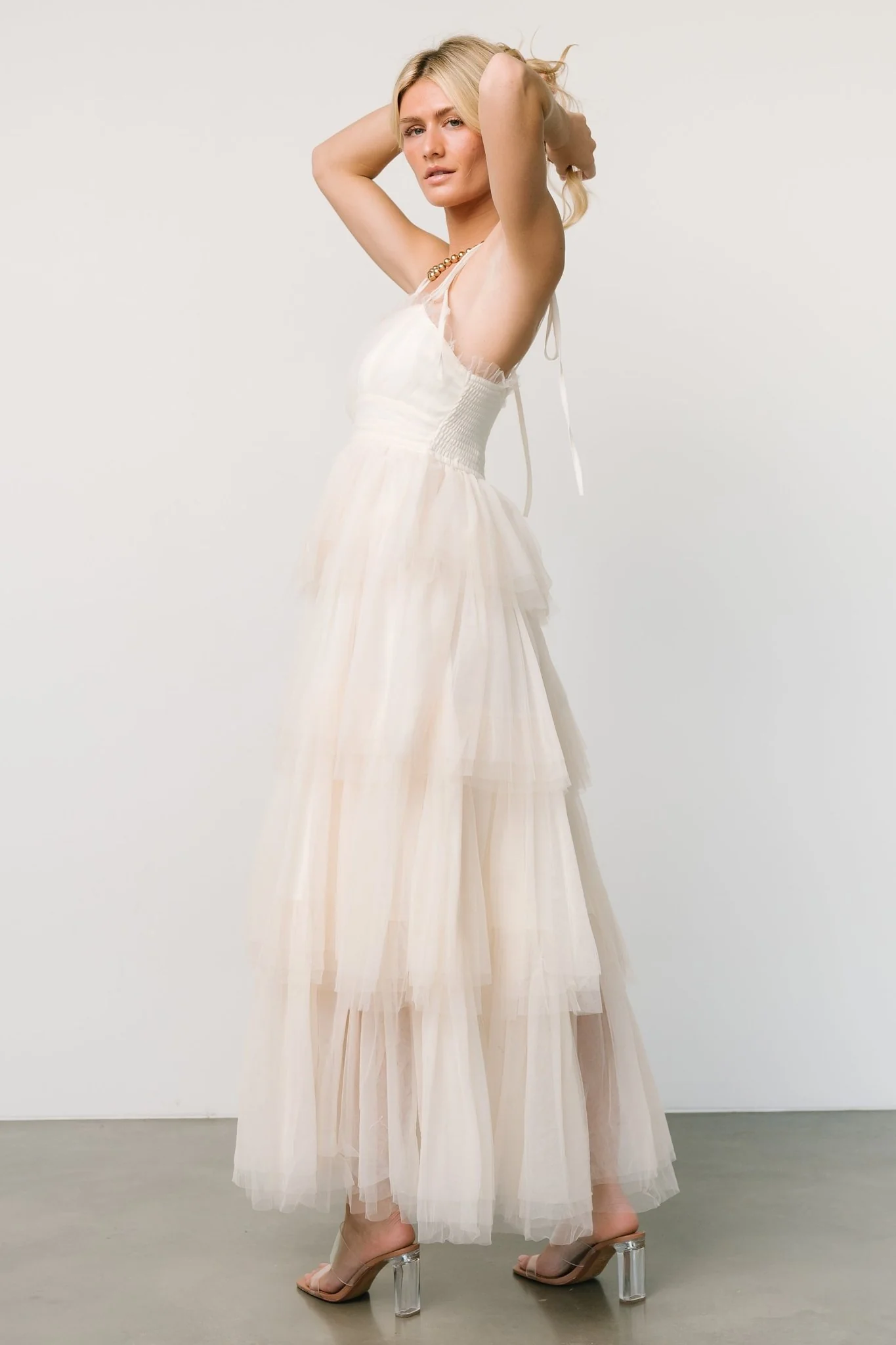Alora Tulle Tiered Maxi Dress | Cream - Jamouz