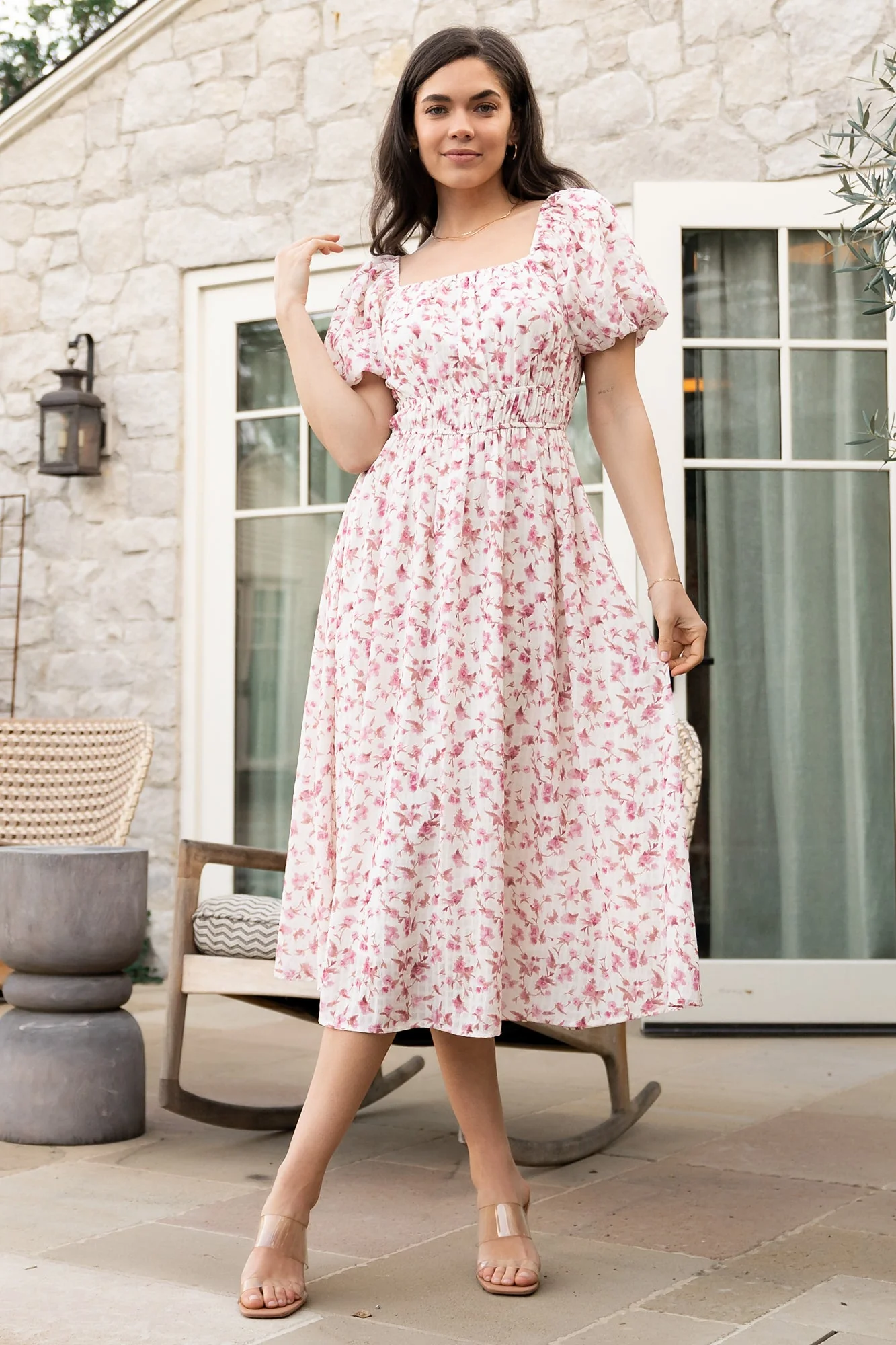 Dorine Midi Dress | Ivory + Blush Floral - Jamouz