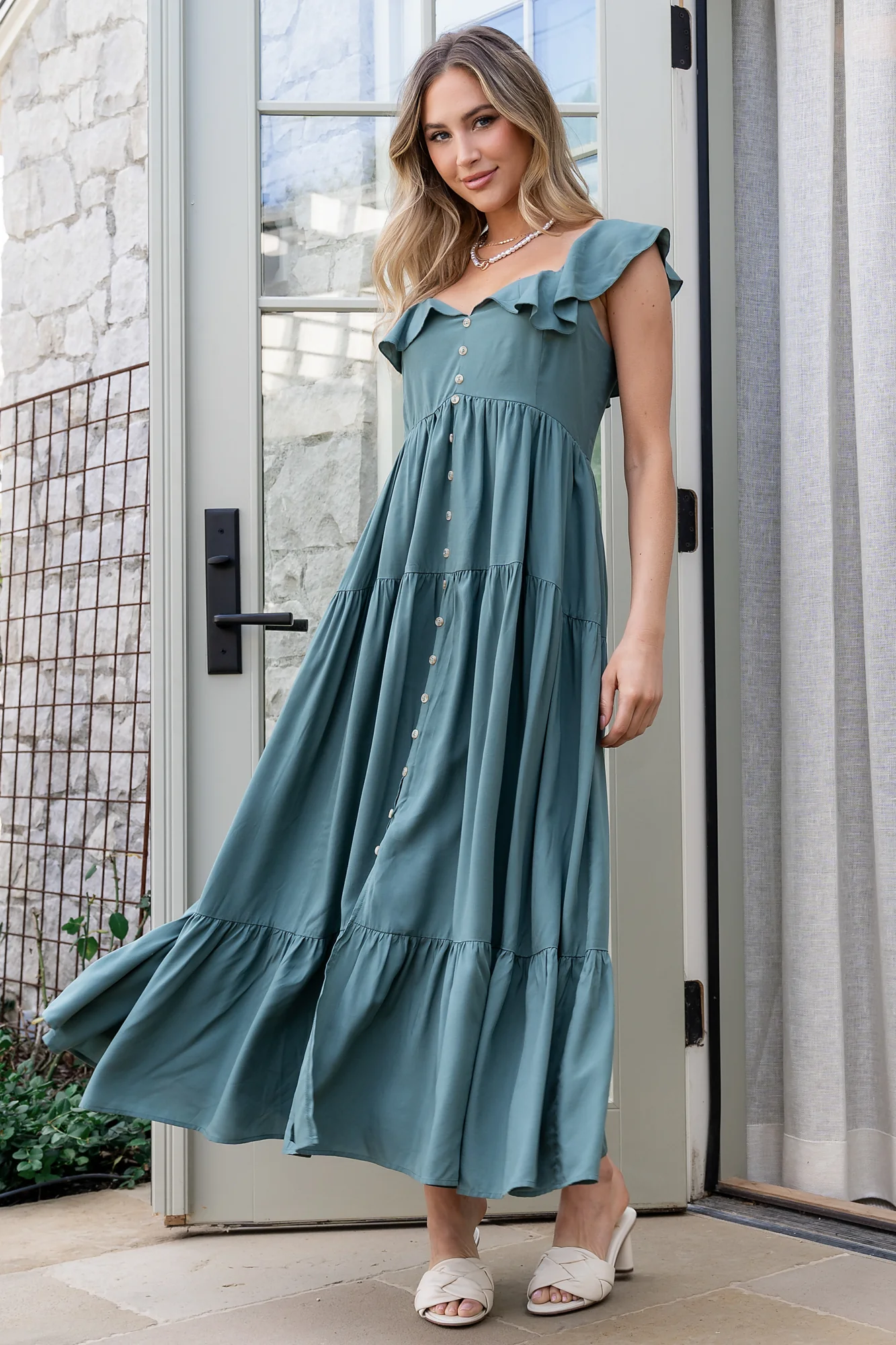 Ellie Ruffle Top Dress | Deep Teal - Jamouz