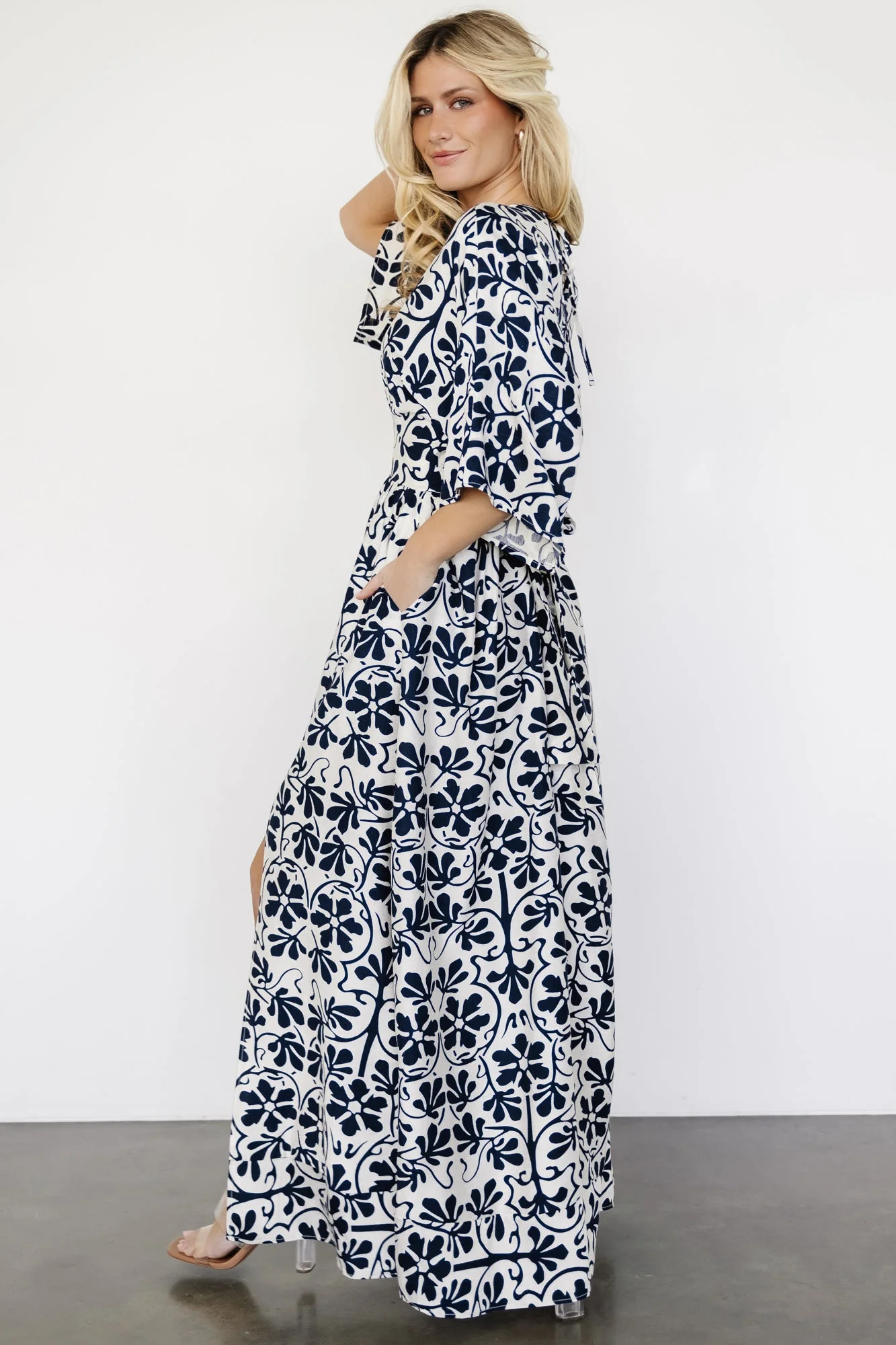 Juna Kimono Maxi Dress | Navy Print - Jamouz