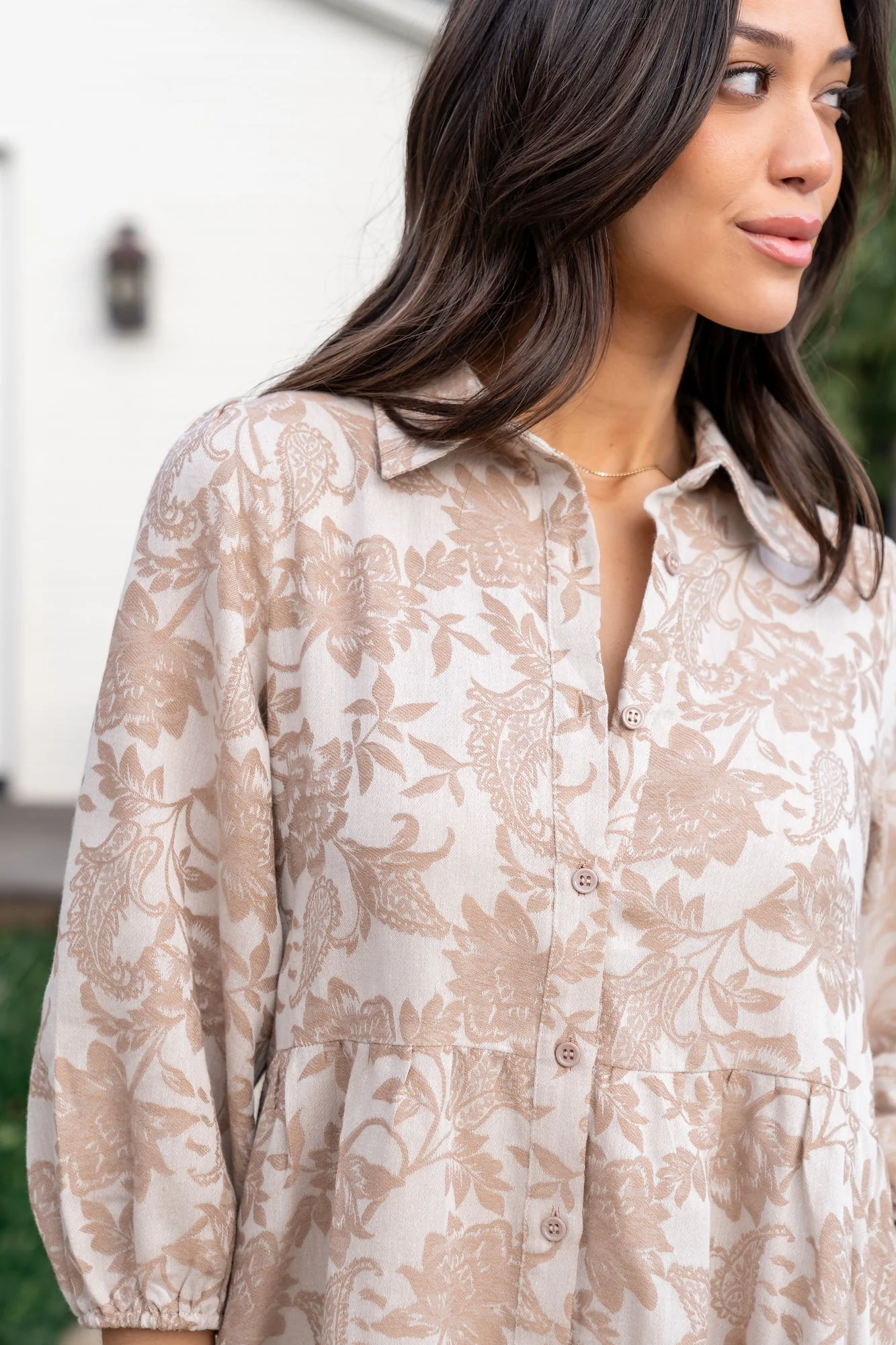 Dakota Babydoll Dress | Taupe Print - Jamouz