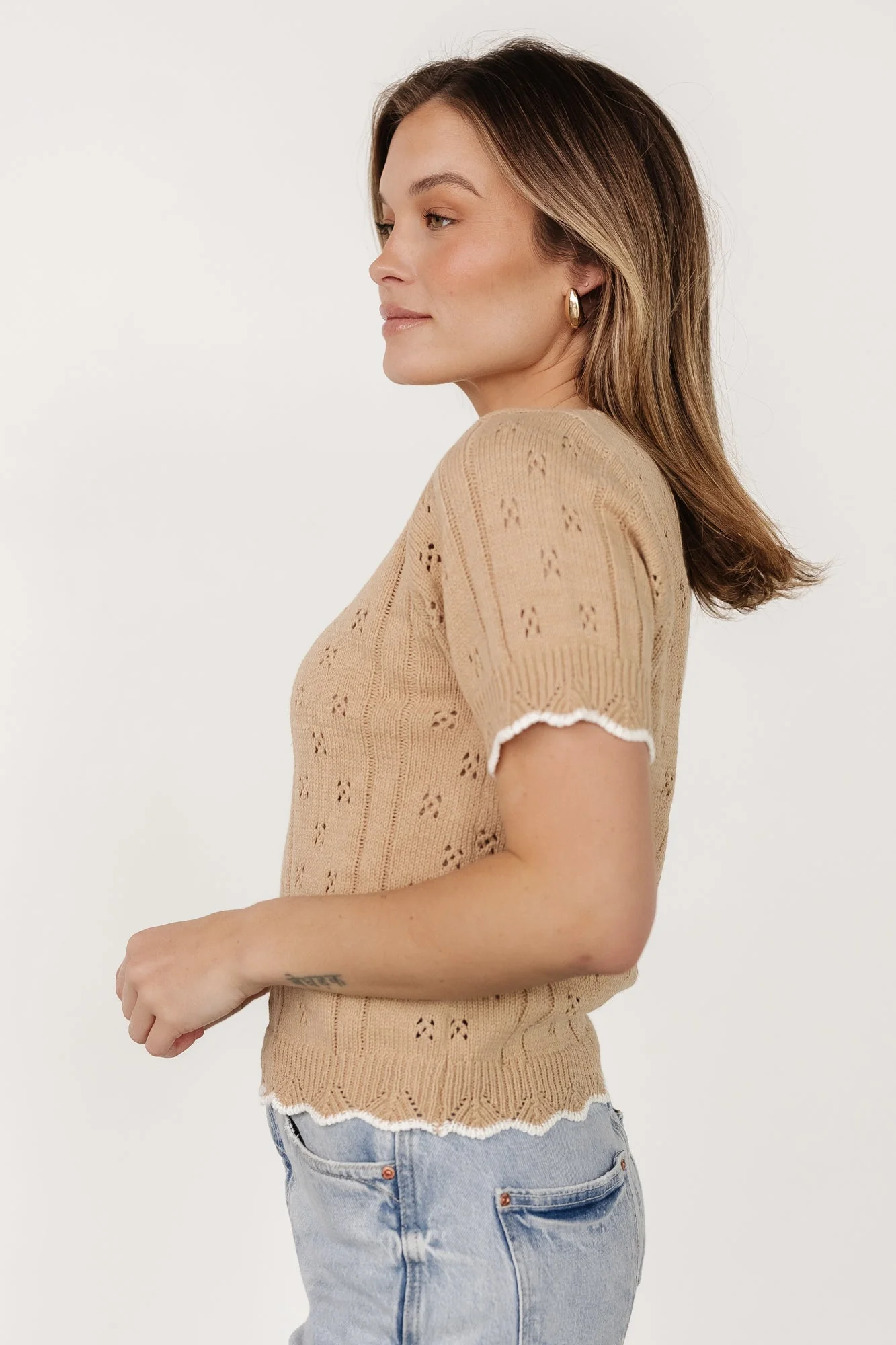 Britt Pointelle Knit Top | Natural + Ivory - Jamouz