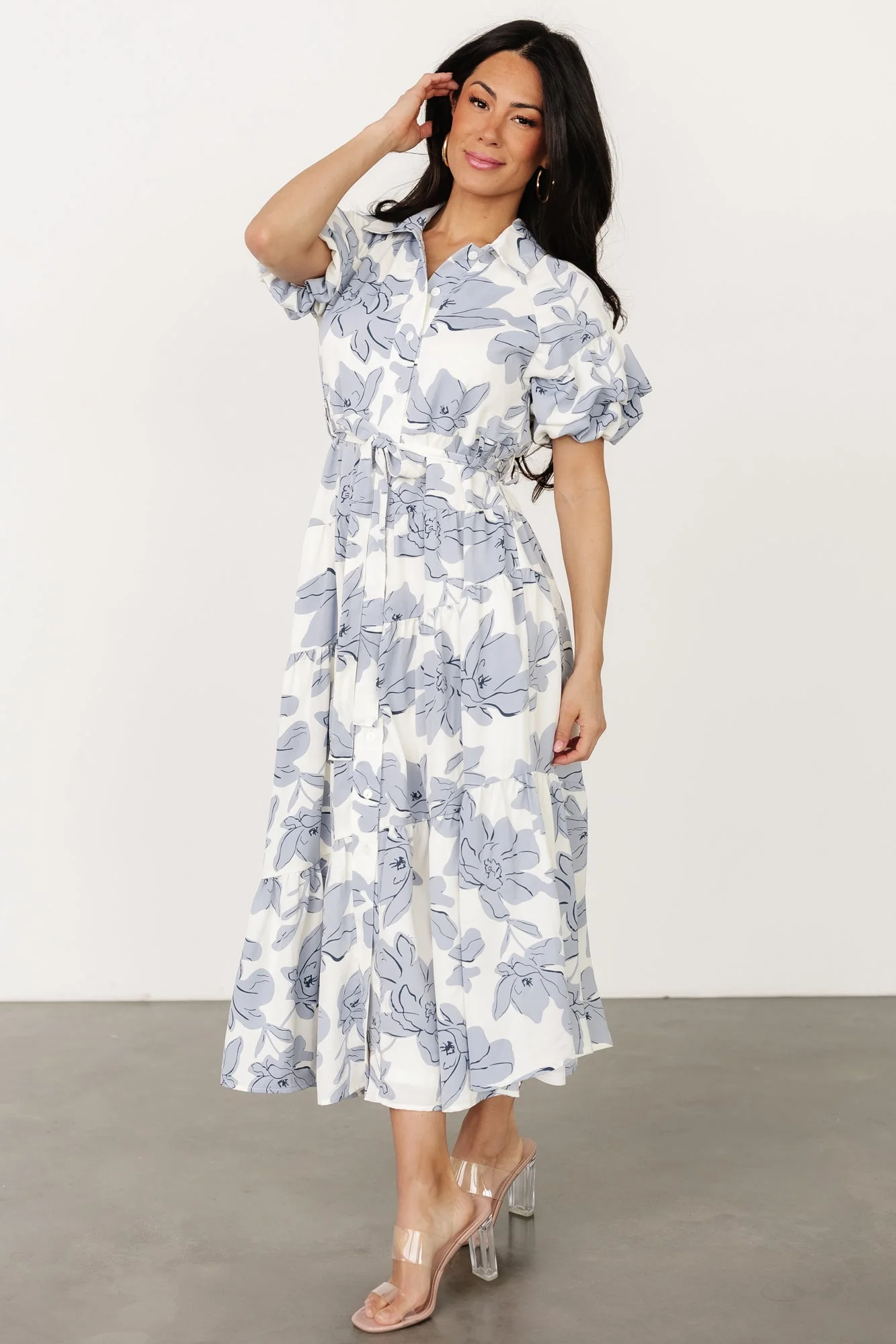 Albany Button Dress | Ivory + Blue - Jamouz