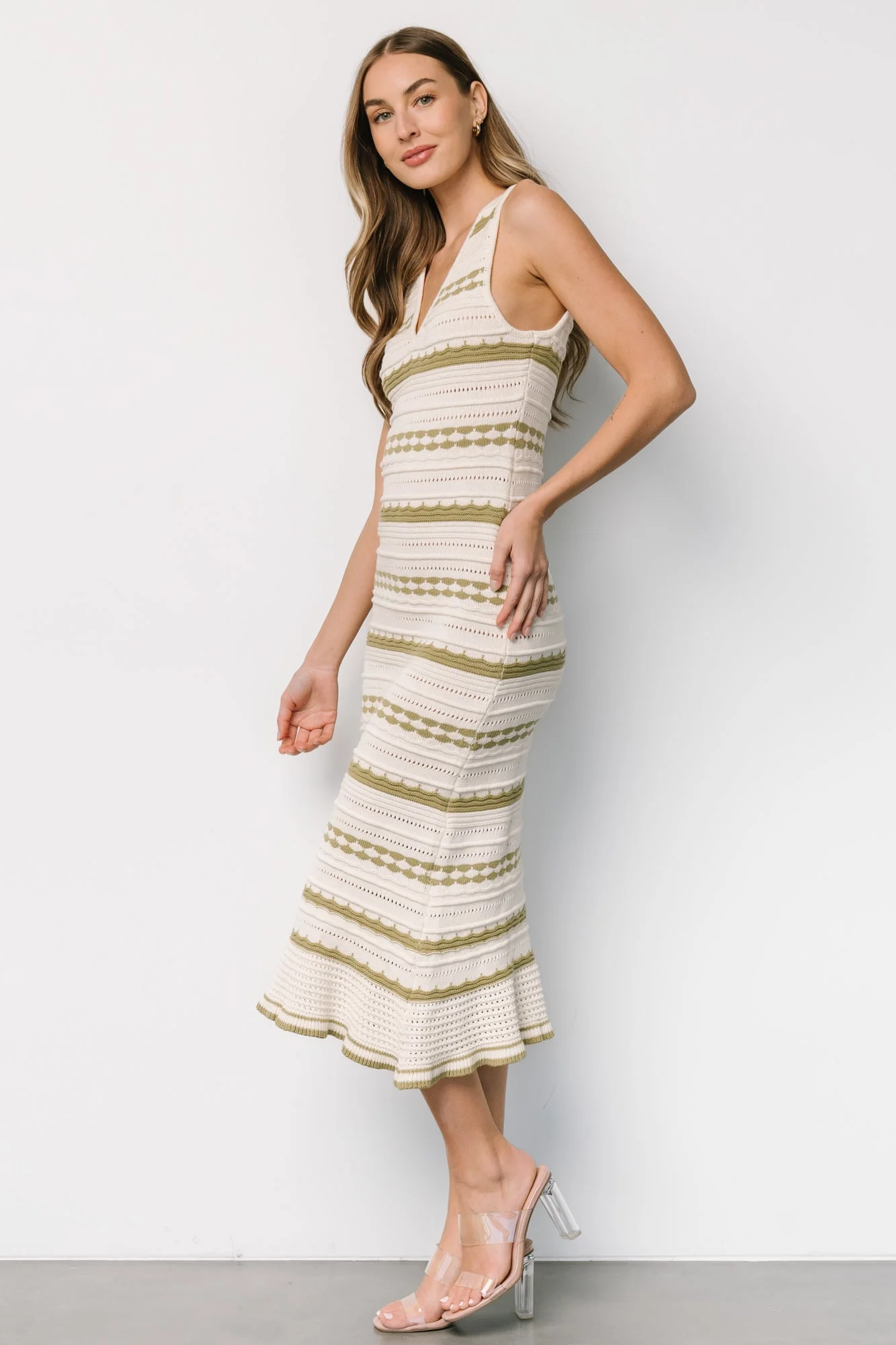 Nicolette Pointelle Dress | Cream + Sage - Jamouz