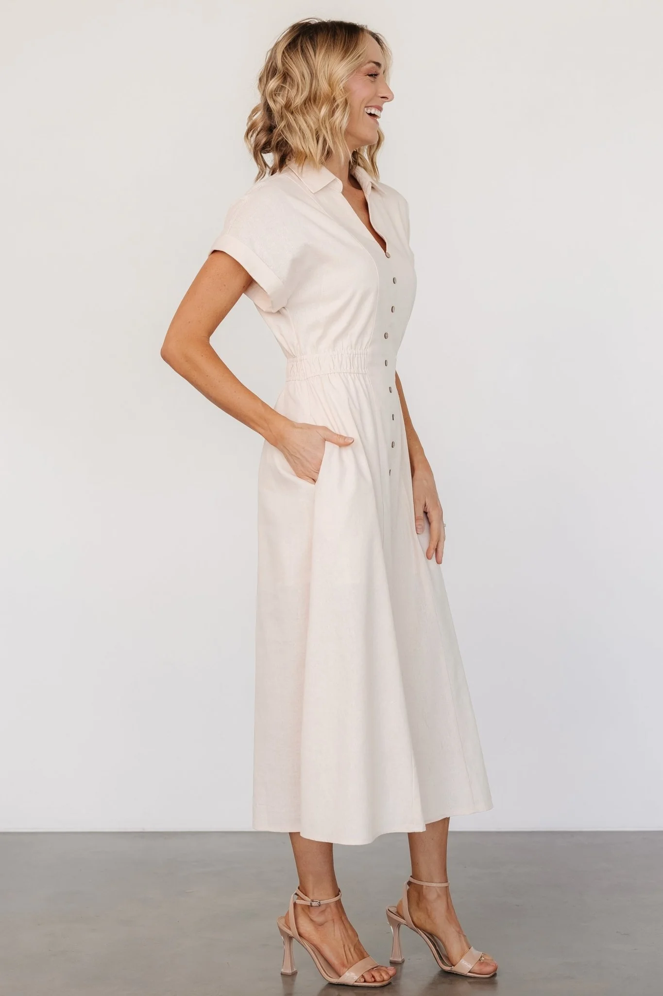 Larah Button Dress | Natural - Jamouz